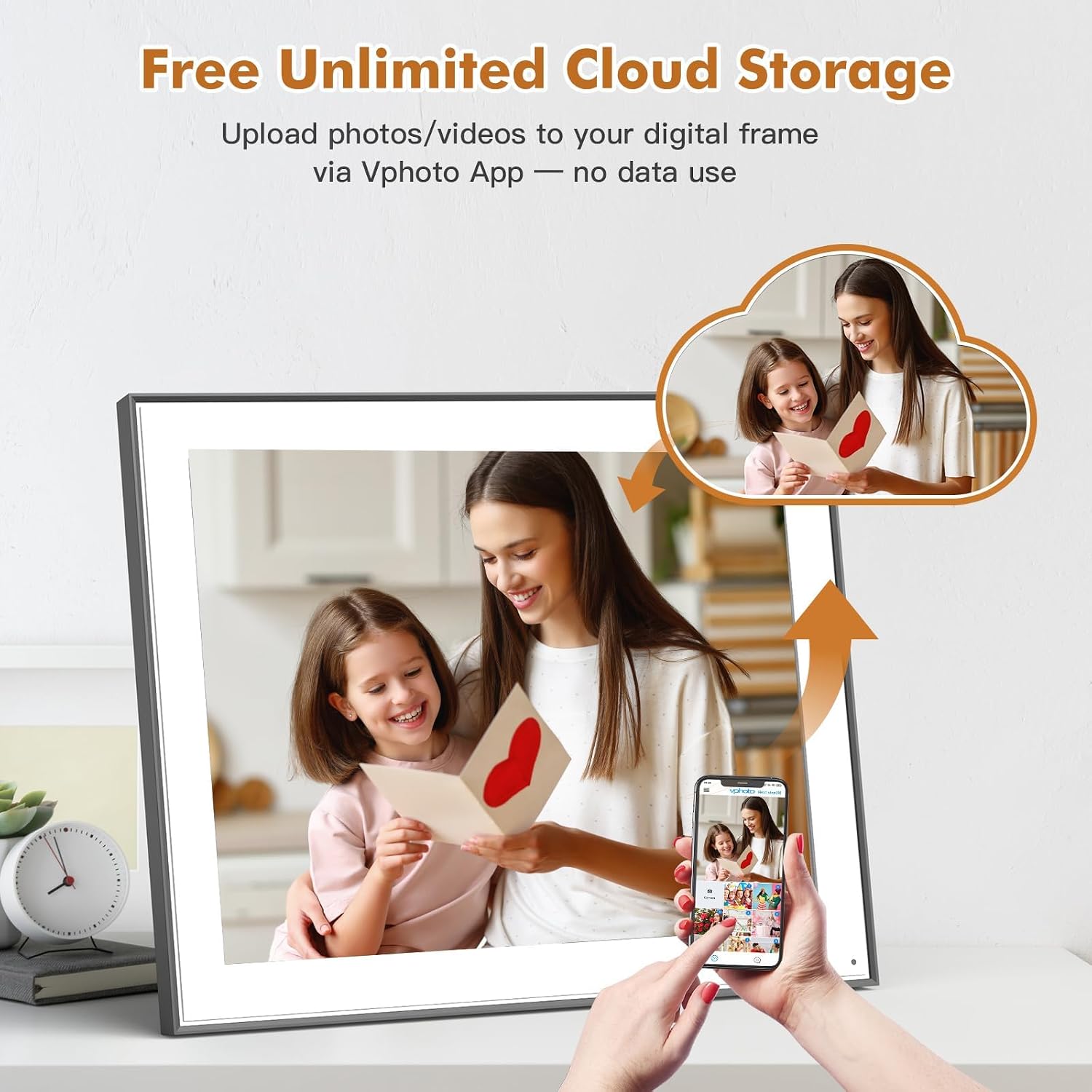 Large-Digital-Photo-Frame 17" Digital Picture Album - Smart Photo Frame with Touch Screen, 32GB, Light Sensor, Send Pictures or Videos via App Email, Free Cloud Storage, Wall Mountable for Home Decor