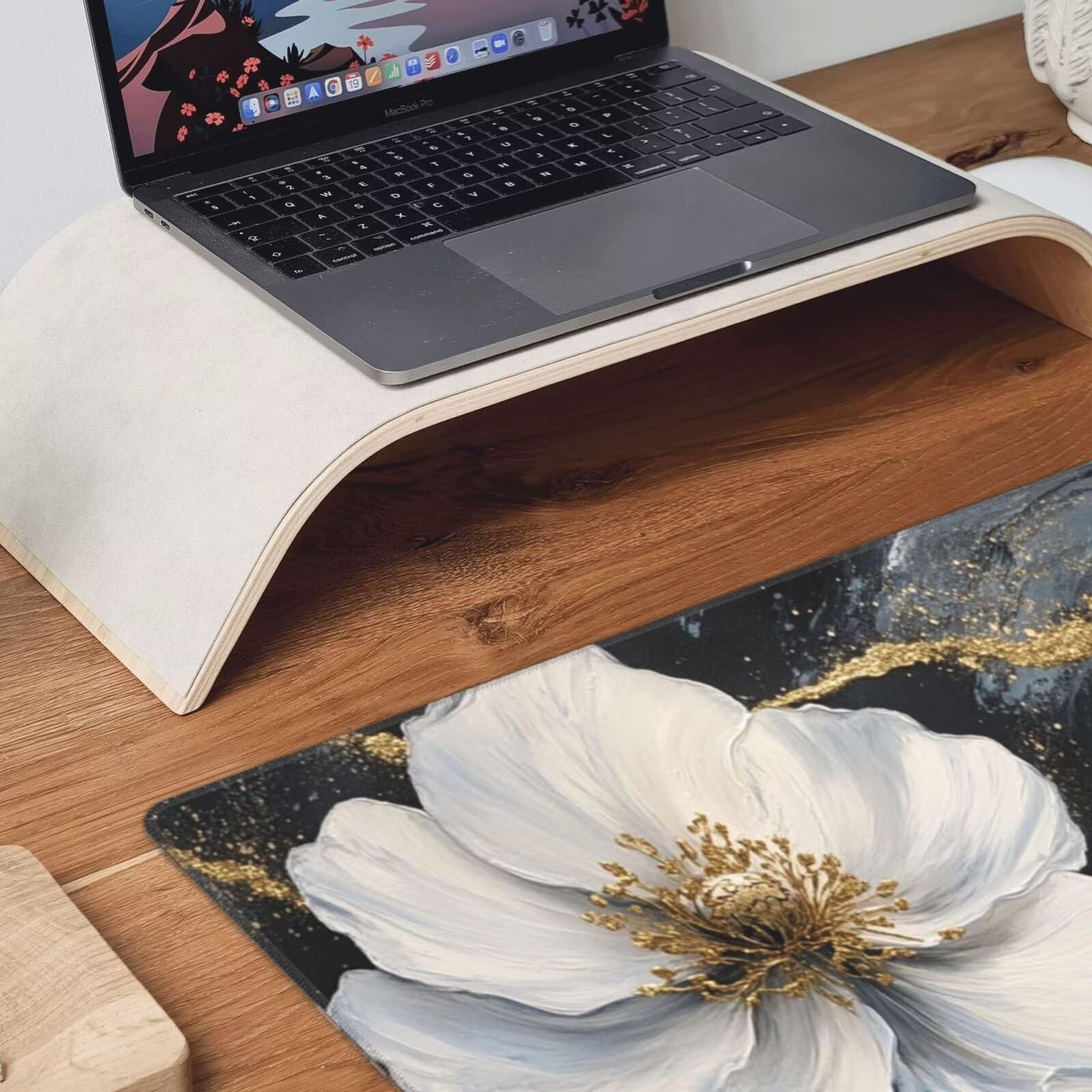 Podkładka pod mysz z kwiatami XXL mata na biurko linia 1600 x 800 x 3 mm zmywalna podkładka do gier na laptopa, z antypoślizgową gumową podstawą do gier, PC, pracowników biurowych Y1433