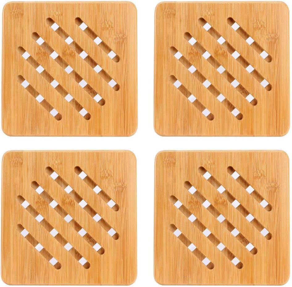 Weikai Bamboo Trivet Mat Set, Heavy Duty Hot Pot Holder Pads Coasters, Perfect for Modern Home Kitchen Decor, Set of 4, 7" Square