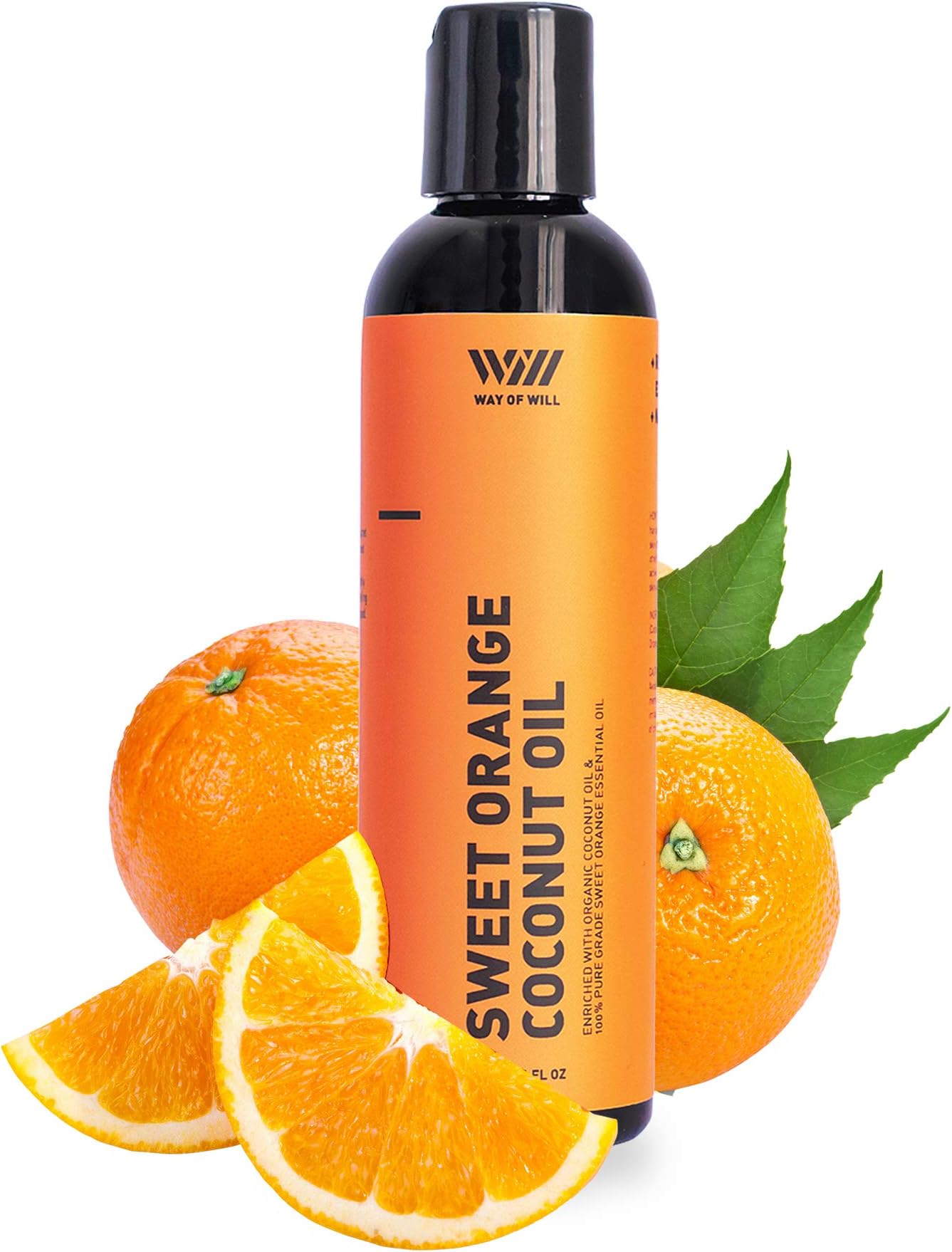 Way Of Will Coconut Oil for Skin and Hair, Extra Virgin Coconut Oil with Mood-Boosting Sweet Orange Essential Oil, Moisturizes Skin and Conditions Hair, 120 mL