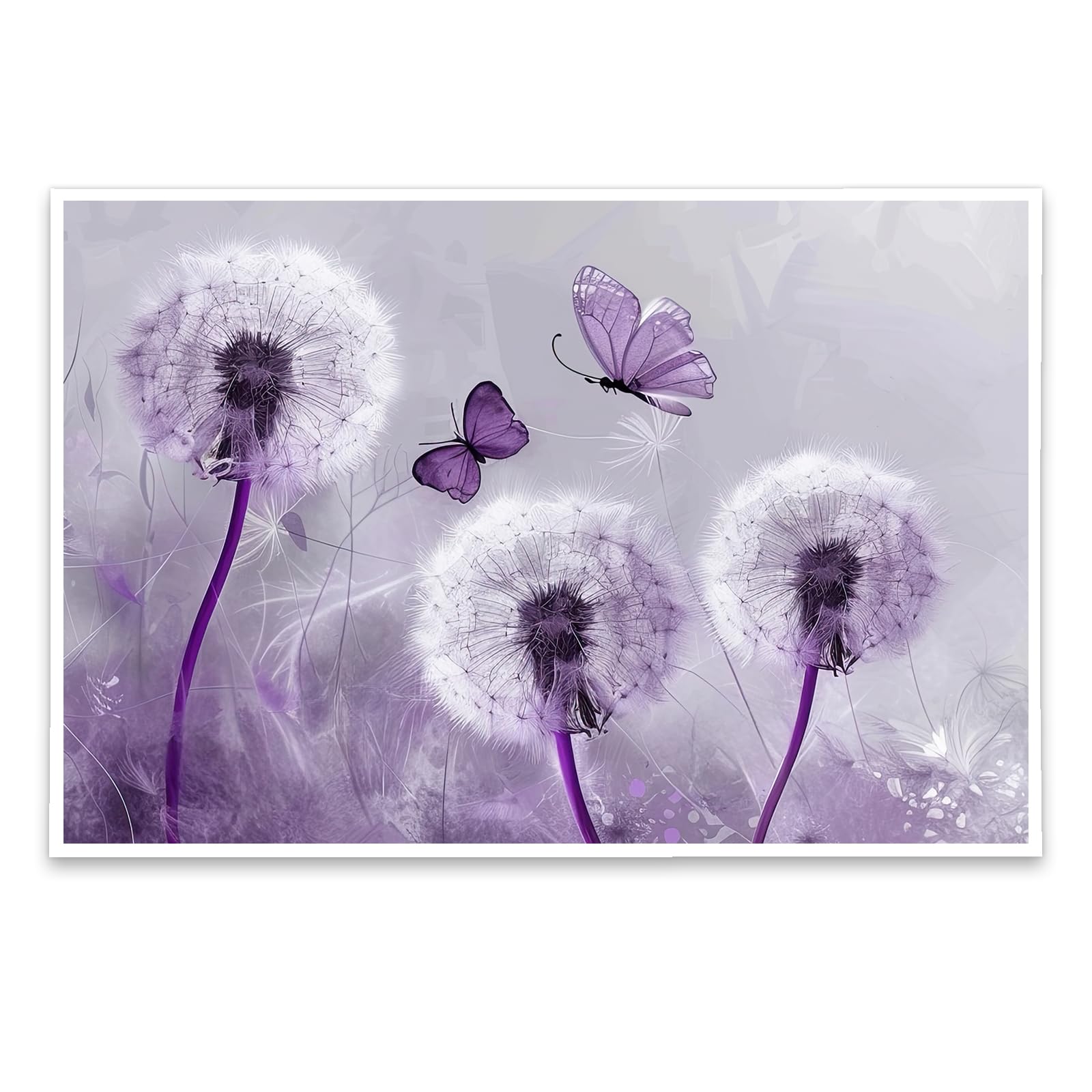 ZXHYWYM Butterfly Wall Art Purple Bathroom Decor Dandelion Paintings Grey Floral Pictures Prints Rustic Farmhouse Canvas Poster for Living Room Kitchen Unframe (Purple, (20L x 30W cm))