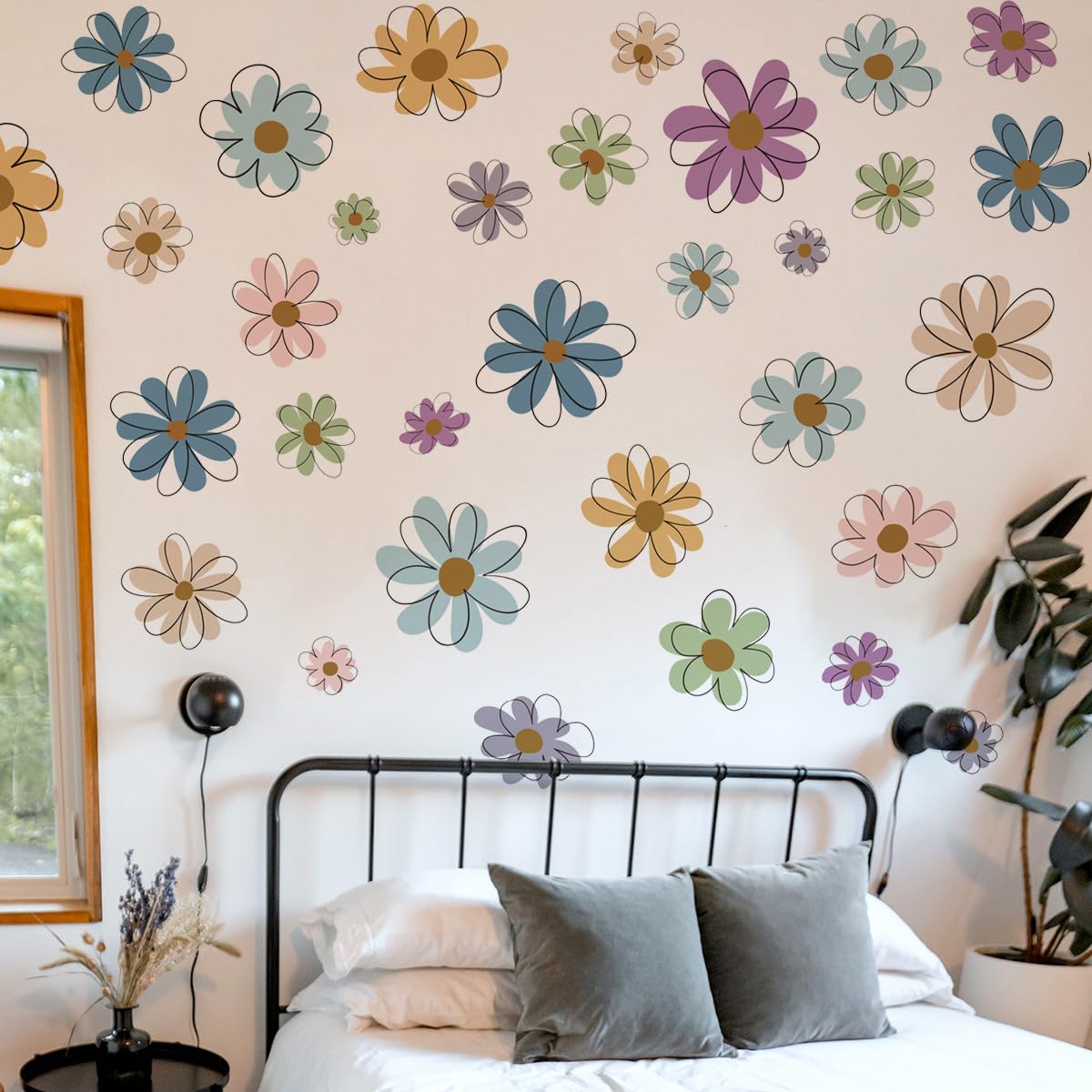 Runtoo Daisy Wall Decals Floral Boho Flower Wall Art Stickers for Girls Bedroom Nursery Kids Wall Decor, Boho Daisy - Image 3