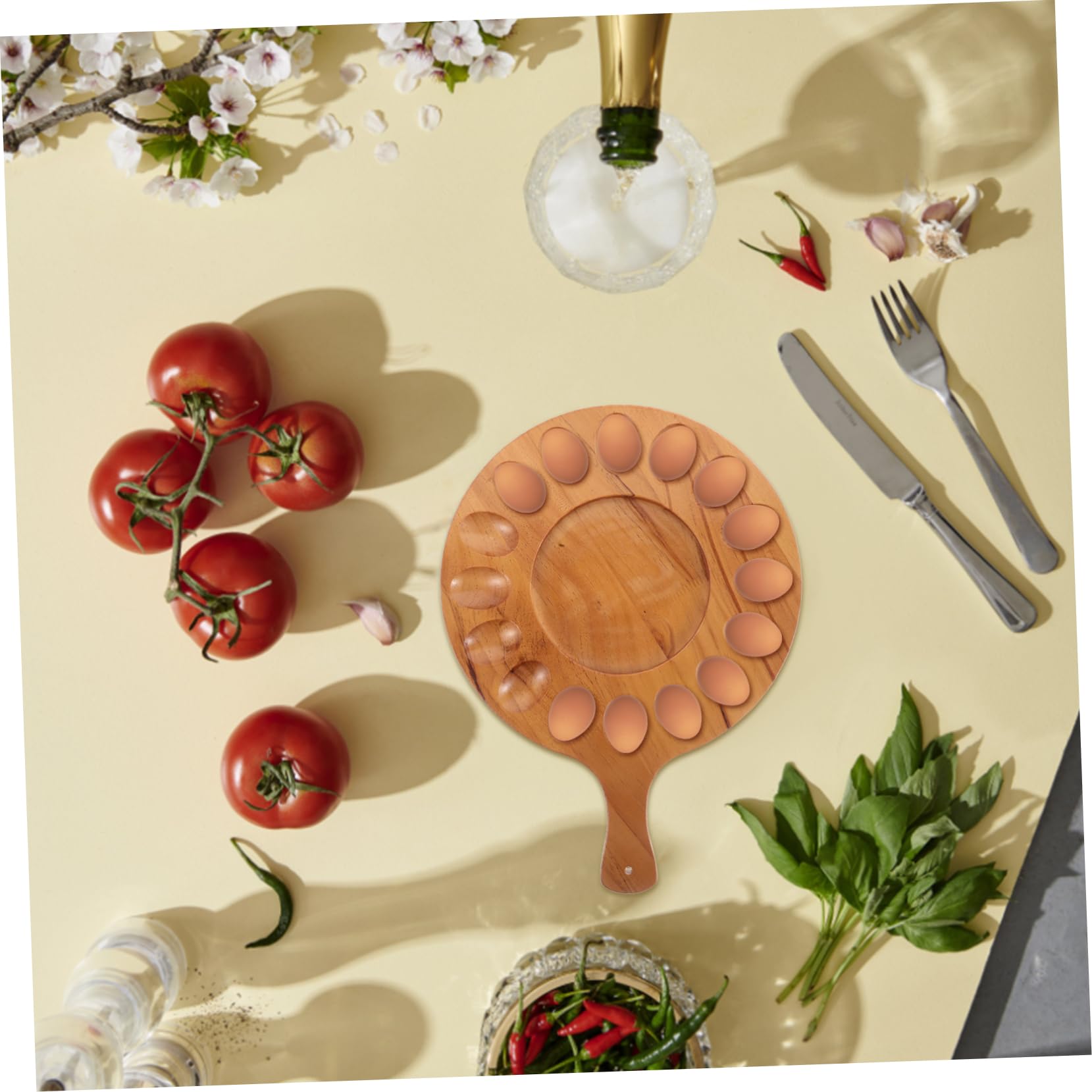 Organizador de Huevos para Frigorífico de Madera Diseño Compartimentado de 16 Huecos, Bandeja Multifuncional para Cocina y Encimera Estilo Creativo