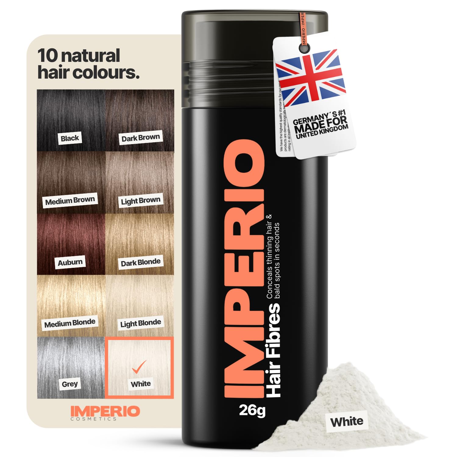 IMPERIO Hair Fibres for Thickening & Full Hair in Seconds. Shake-on hair filler for an Authentic Look. 100% Natural! Premium Salon Quality Hair Building Fibres
