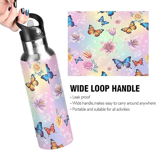 Miniatura 4 de BPA-Free Sport Water Bottle Insulated 32 Oz, Insulated Stainless Steel Water Bottle with Straw for Gym Outdoor Travel School, Colorful Butterflies
