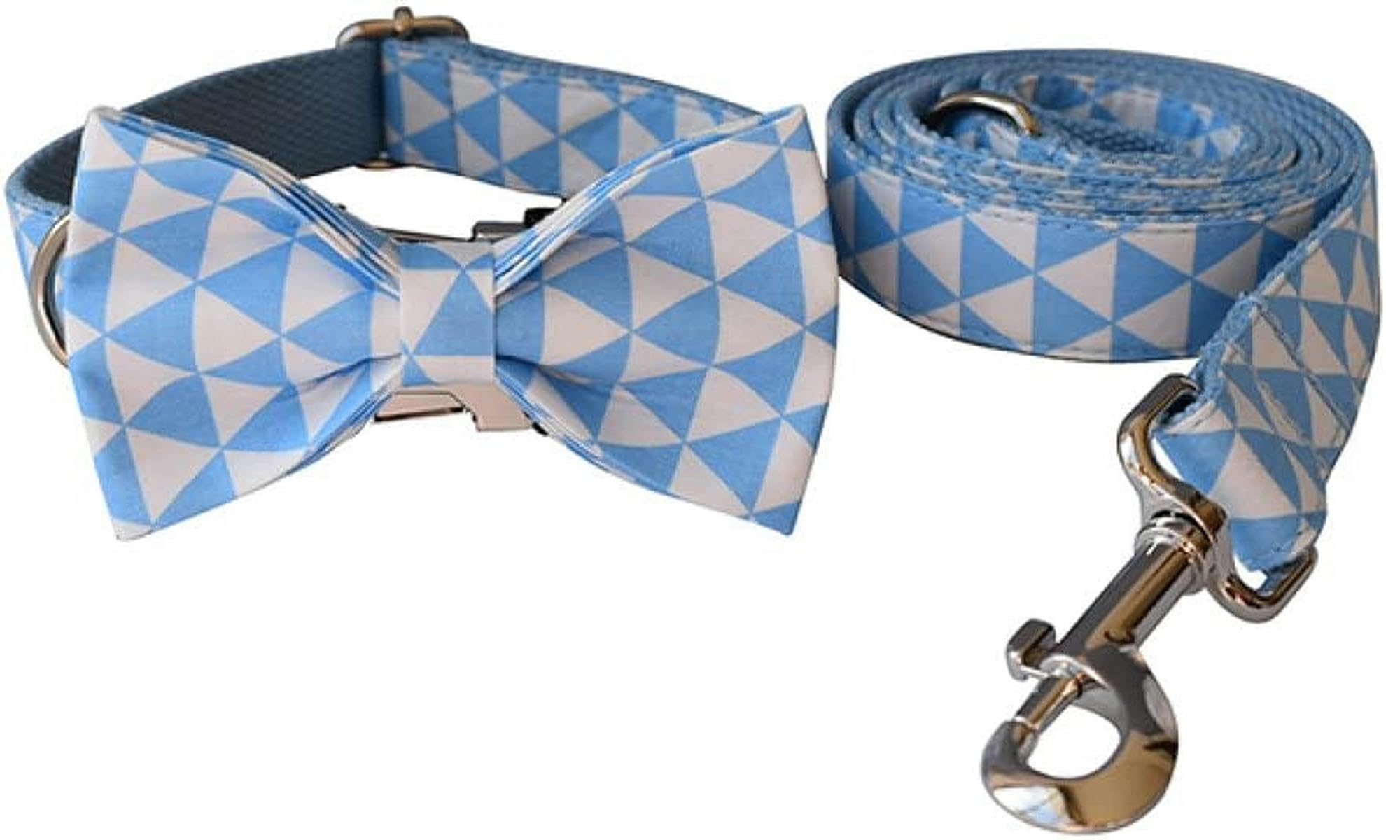 Blaues Halsband, personalisierter Baumwollqualitätsstoff für kleine, mittelgroße und große Hunde, Metallteile, Haustierzubehör, Schleifenhalsband, Leine, Set, M