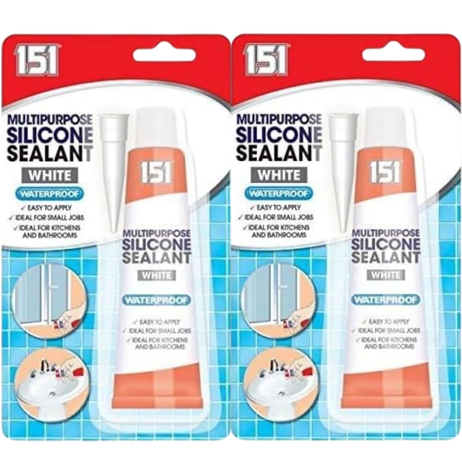 White Silicone Sealant - High-Performance Waterproof Sealant for Bathroom & Kitchen, Multipurpose Use (2 x 70g Tubes)
