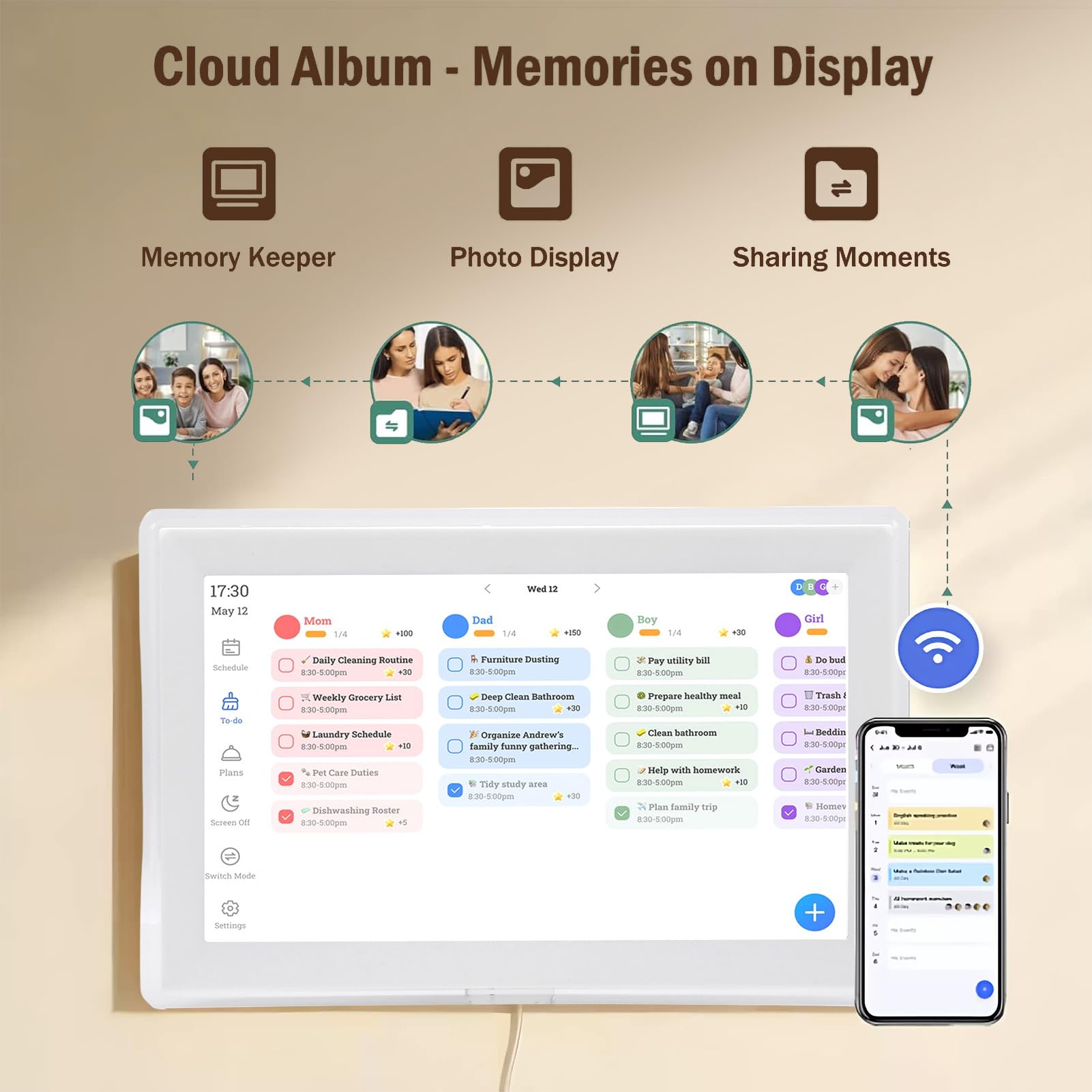 Topiky 15,6 Zoll WiFi Digitalkalender, Wandplaner, Elektronischer Kalender und Aufgabendiagramm, Intelligentes Interaktives Touchscreen Display für Familienpläne, Intelligenter (EU)