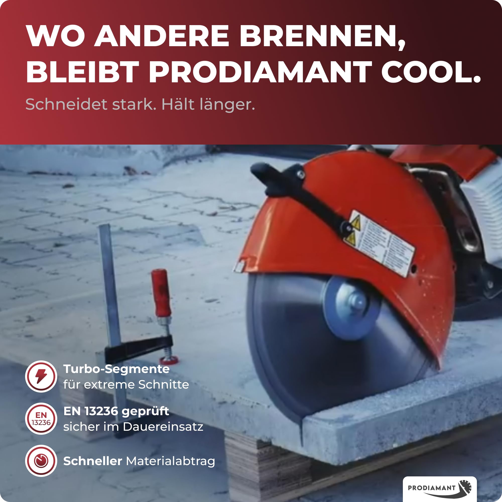 PRODIAMANT Laser Diamanttrennscheibe 250mm x 30 mit Ring 25,4mm Beton Stahlbeton Stein und Ziegel Diamant Turbo-Segmente lasergeschweißt