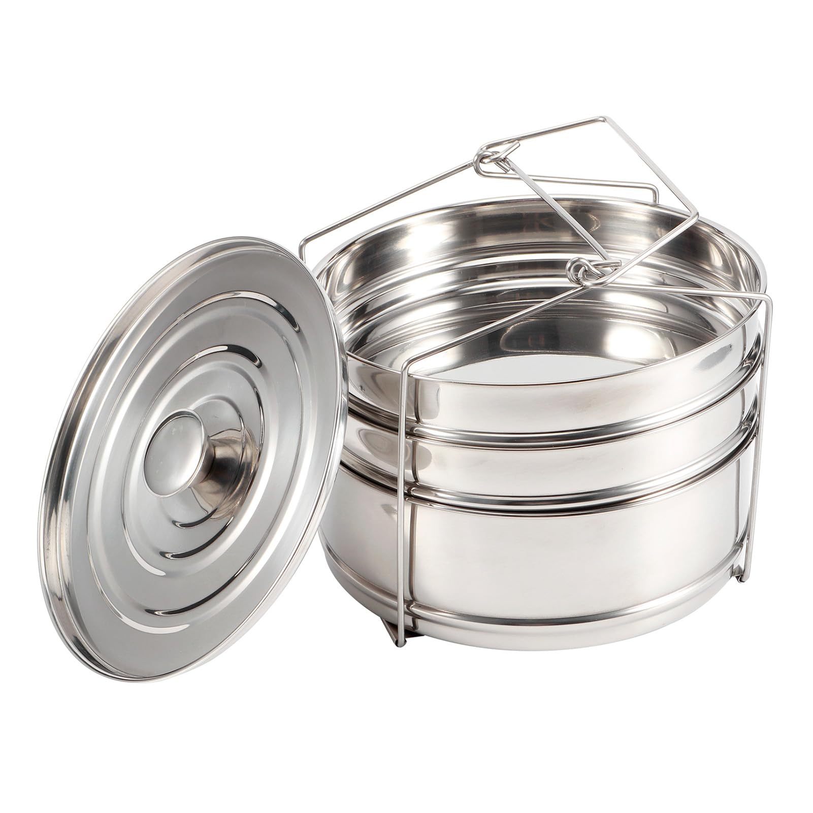 Pentole con Inserto in Acciaio Inossidabile Impilabili a 3 Livelli, Set di Pentole a Vapore con Coperchio per Pentola a Pressione, Verdure Al Vapore, Riso, Carne, Pesce