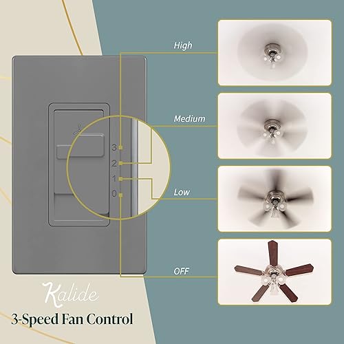 Miniatura 45 de TOPGREENER Kalide - Interruptor de control de velocidad del ventilador, interruptor de pared de ventilador de 3 velocidades, un solo polo, 120 VAC