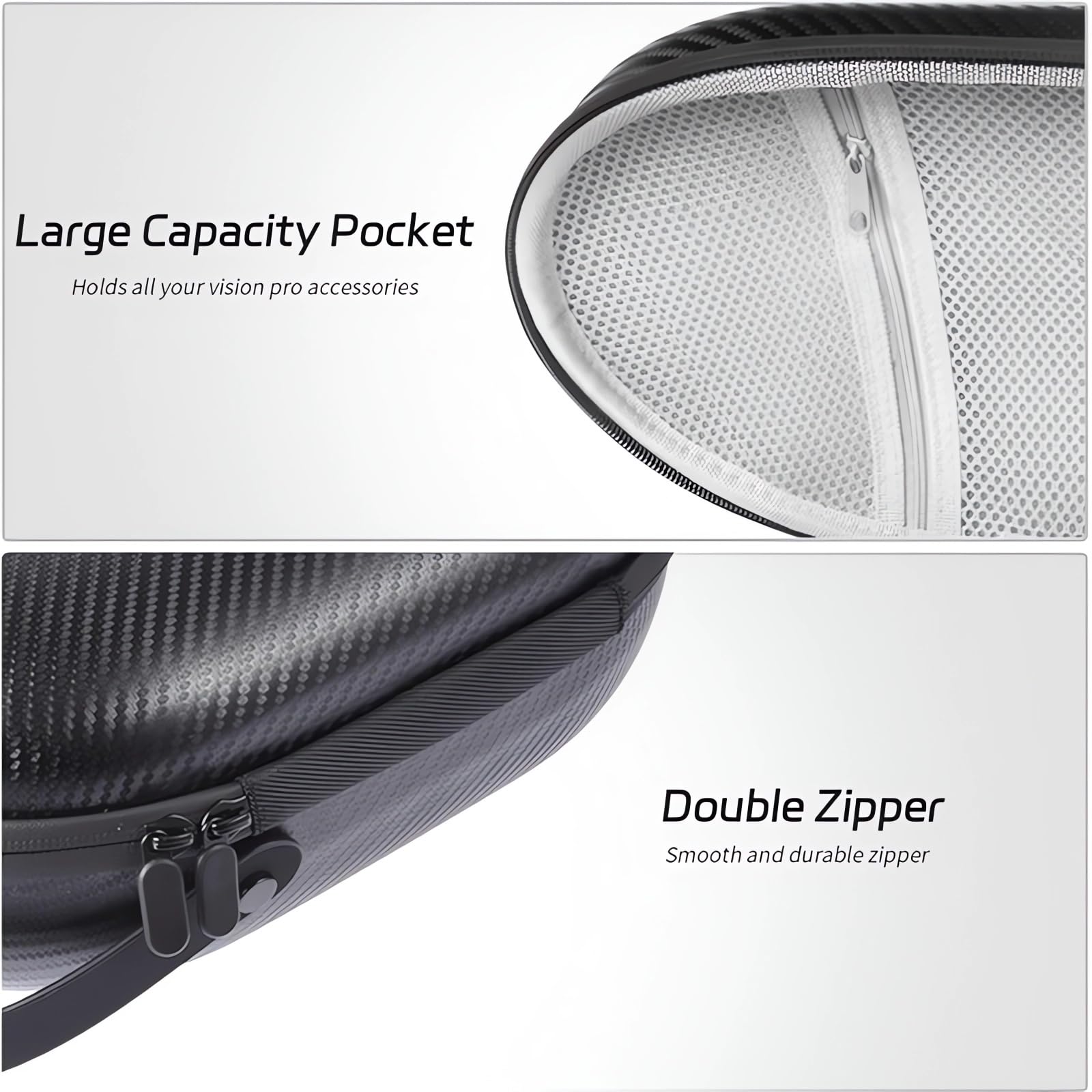 LANSKLBD Funda de transporte rígida de EVA con patrón de fibra de carbono para Apple Vision Pro con espacio de almacenamiento personalizado, impermeable y ligera, bolsa de viaje portátil negra con