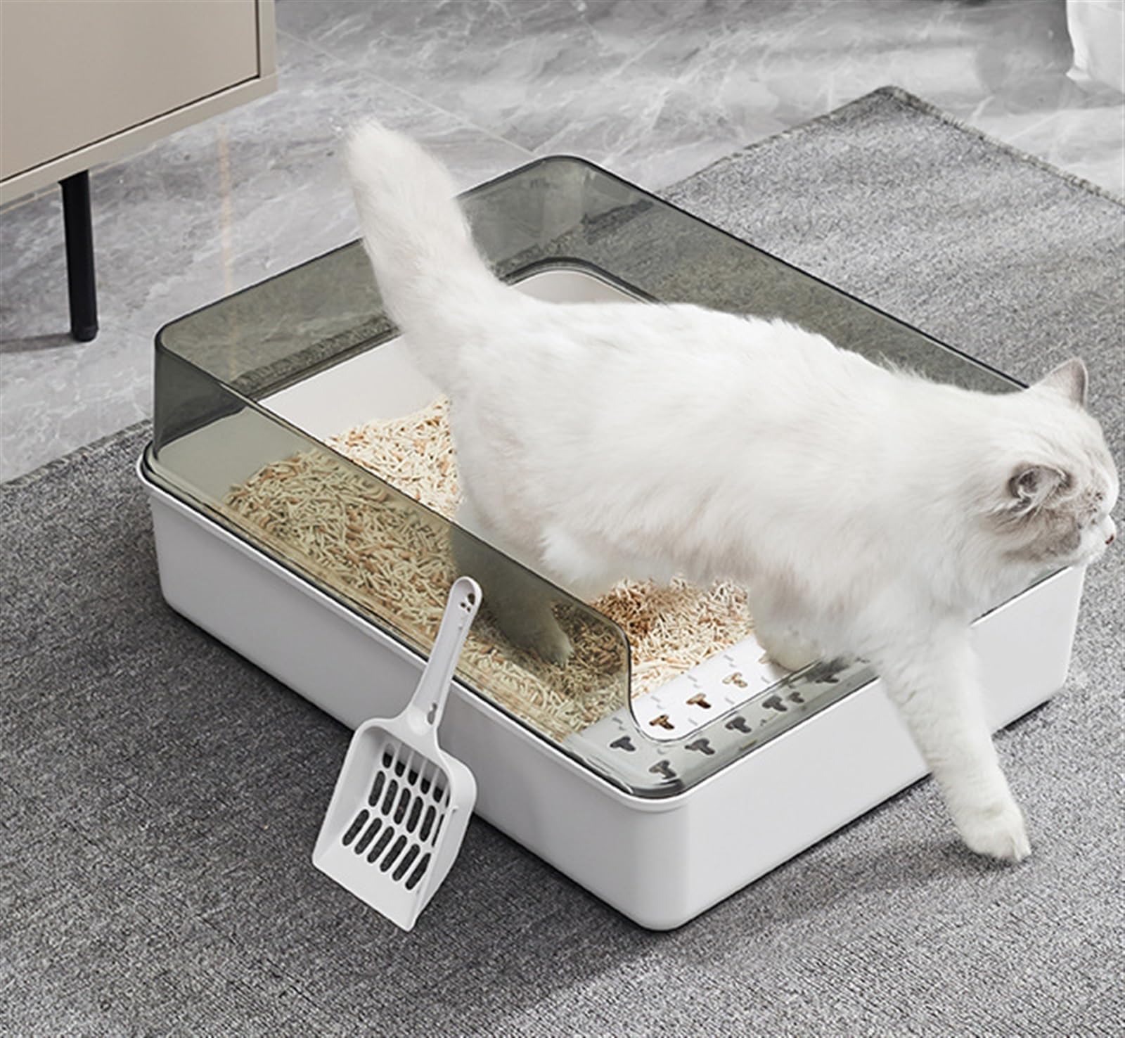 Toaleta Dla Kota Kuweta dla kotów Wysokie, otwarte, niskie wejście, łatwe w czyszczeniu kuwety dla kotów. Kuwety dla kotów Artykuły Dla Zwierząt(White)