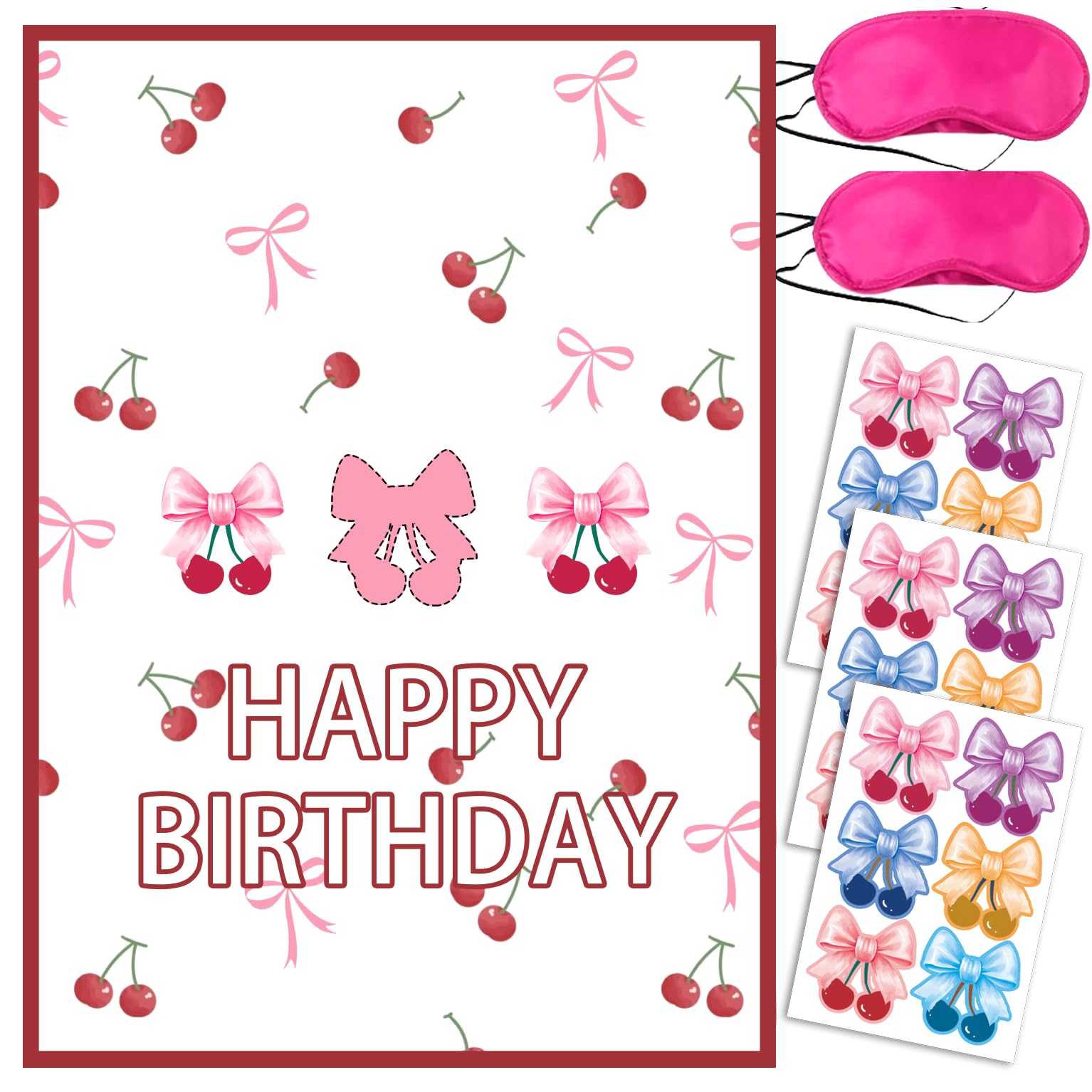 Bowknot Birthday Party Decoration,Holiday Party Decoration Set Cute Bowknot Stickers, Large Poster and 24 Bowknot Themed Birthday Gift Stickers (