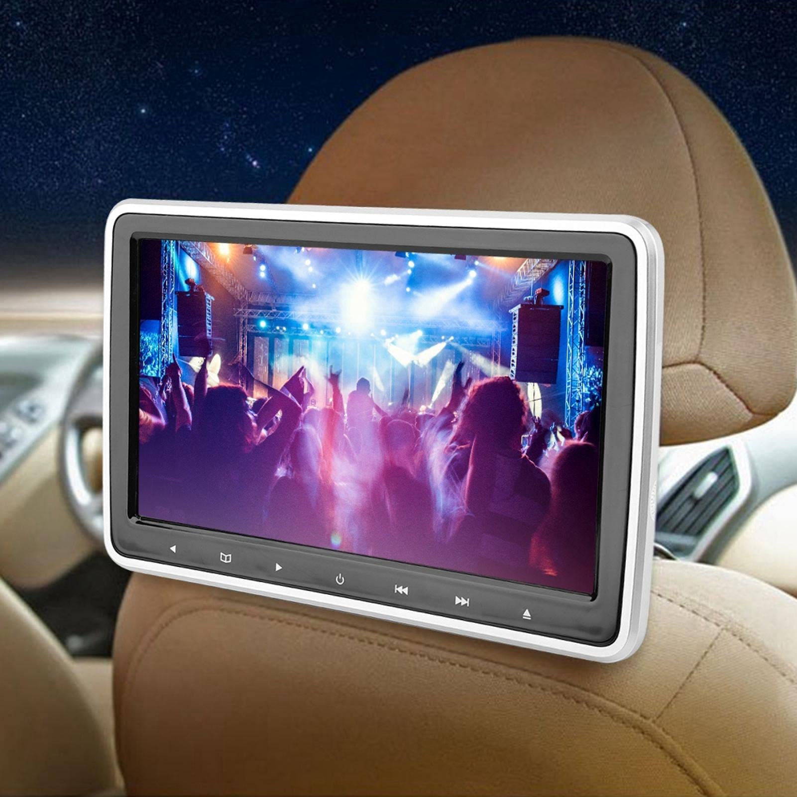 Monitor de reposacabezas, 10.1in 16: 9 TFT HD Reposacabezas de coche Reproductor de DVD Monitor de almohada digital portátil con clip Auriculares estéreo de 3,5 mm