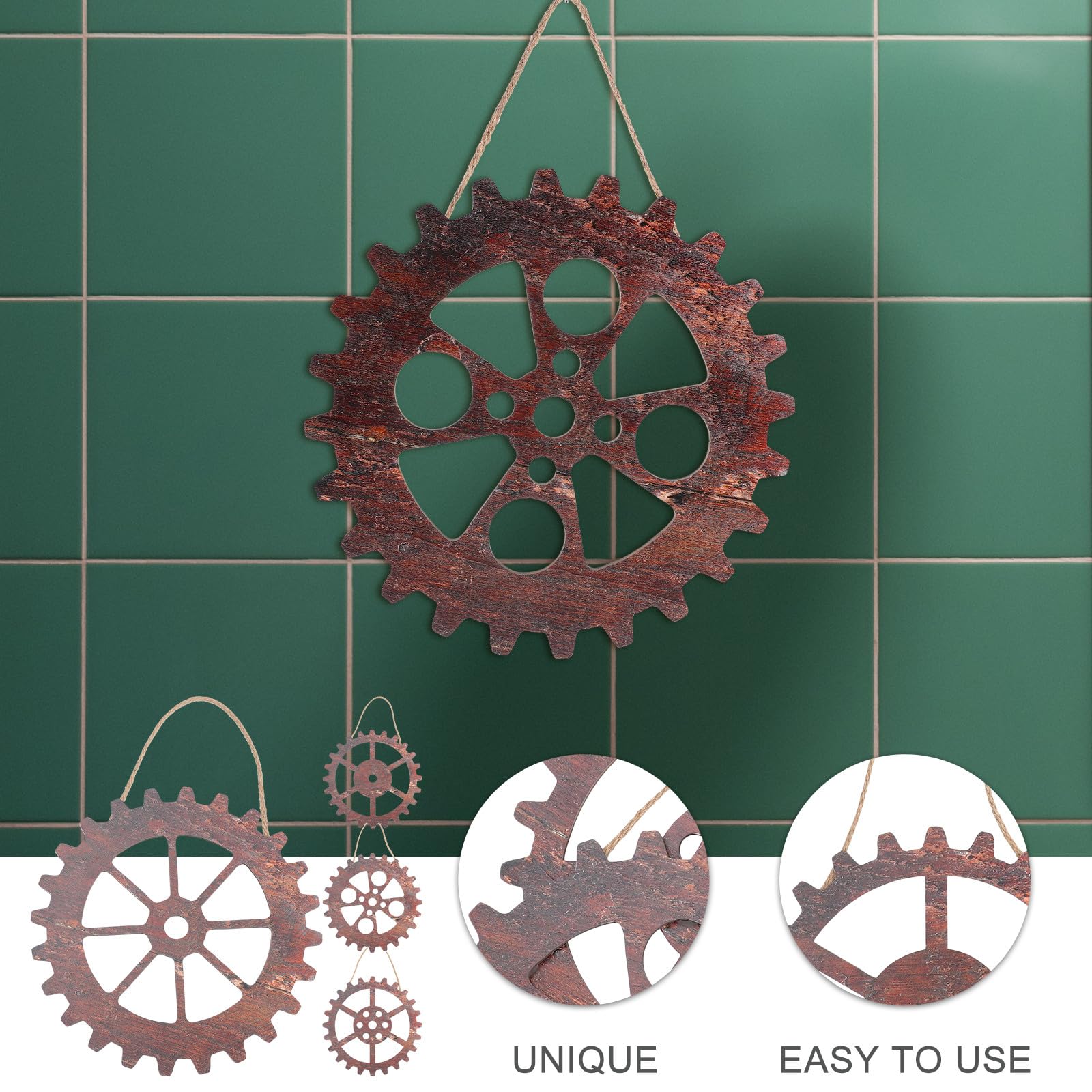 OSALADI Holzrad Wandbild 4 Stück Vintage Industrie Stil Robust für Zuhause und Wohnräume als Dekorativer Wandschmuck