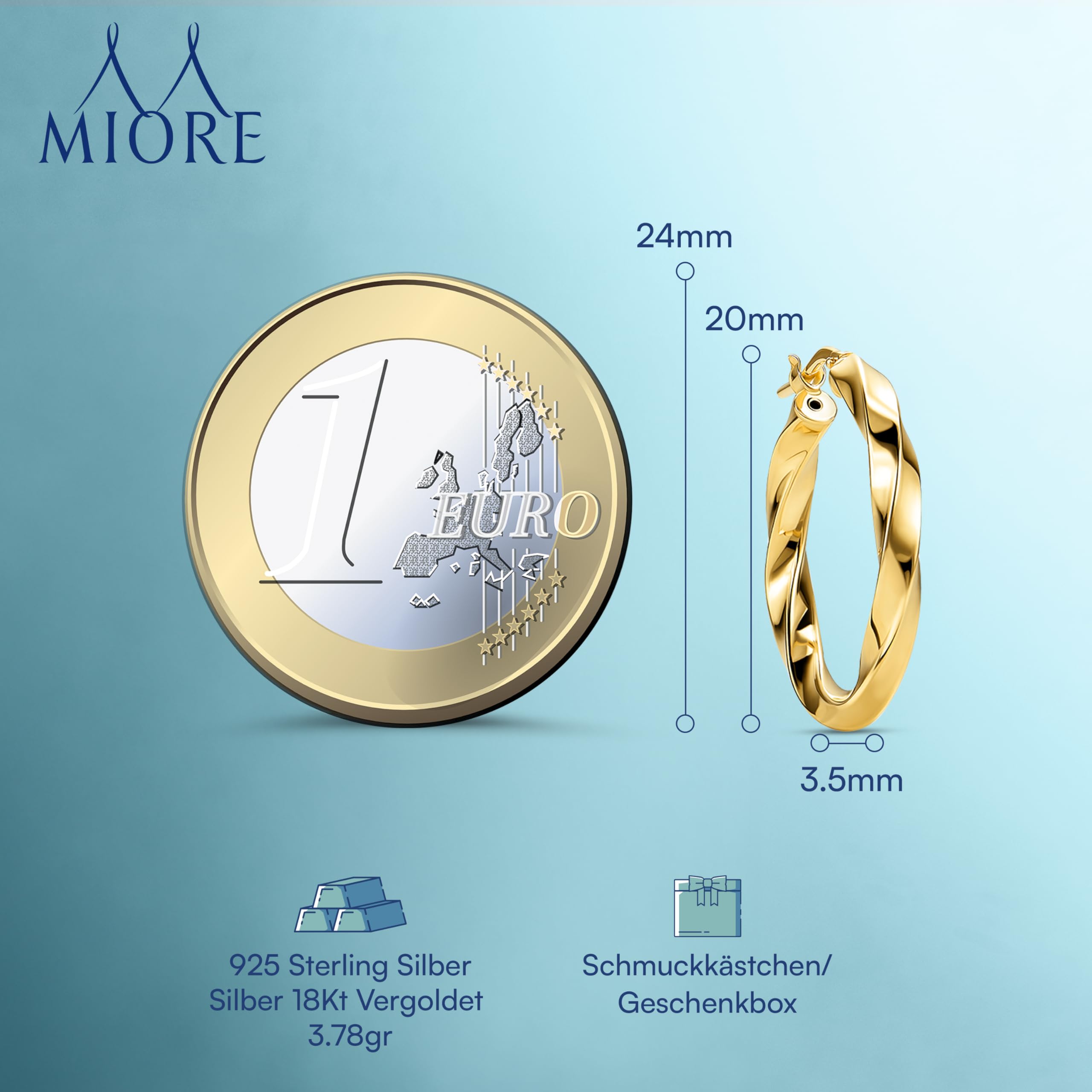 MIORE Schmuck, Ohrringe Silber 925- Silber Vergoldet 18K Gold, Creolen Silber mit Oder Ohne Zirkonia, Gekreuzte Kreolen, Runde Hoops Ohrringe Damen, Ohrschmuck
