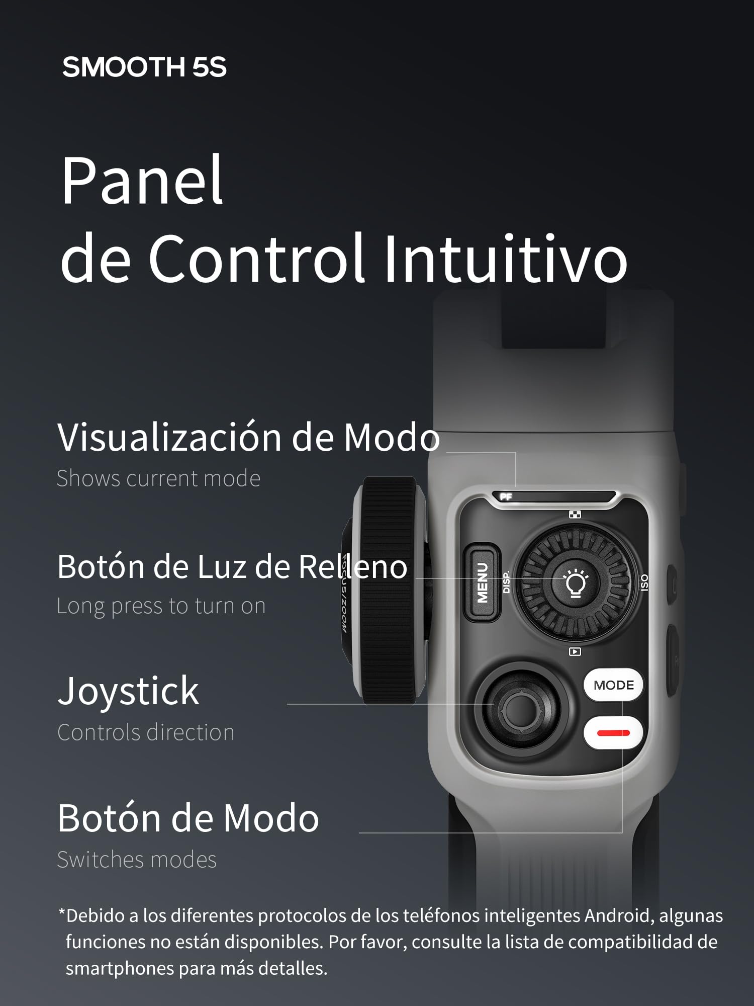 ZHIYUN Smooth-5S Combo [Official] Estabilizador de cardán iPhone de 3 Ejes con Luces magnéticas, cardán para Smartphone con trípode, estabilizador de teléfono móvil para FilmIC Pro, Vlog,