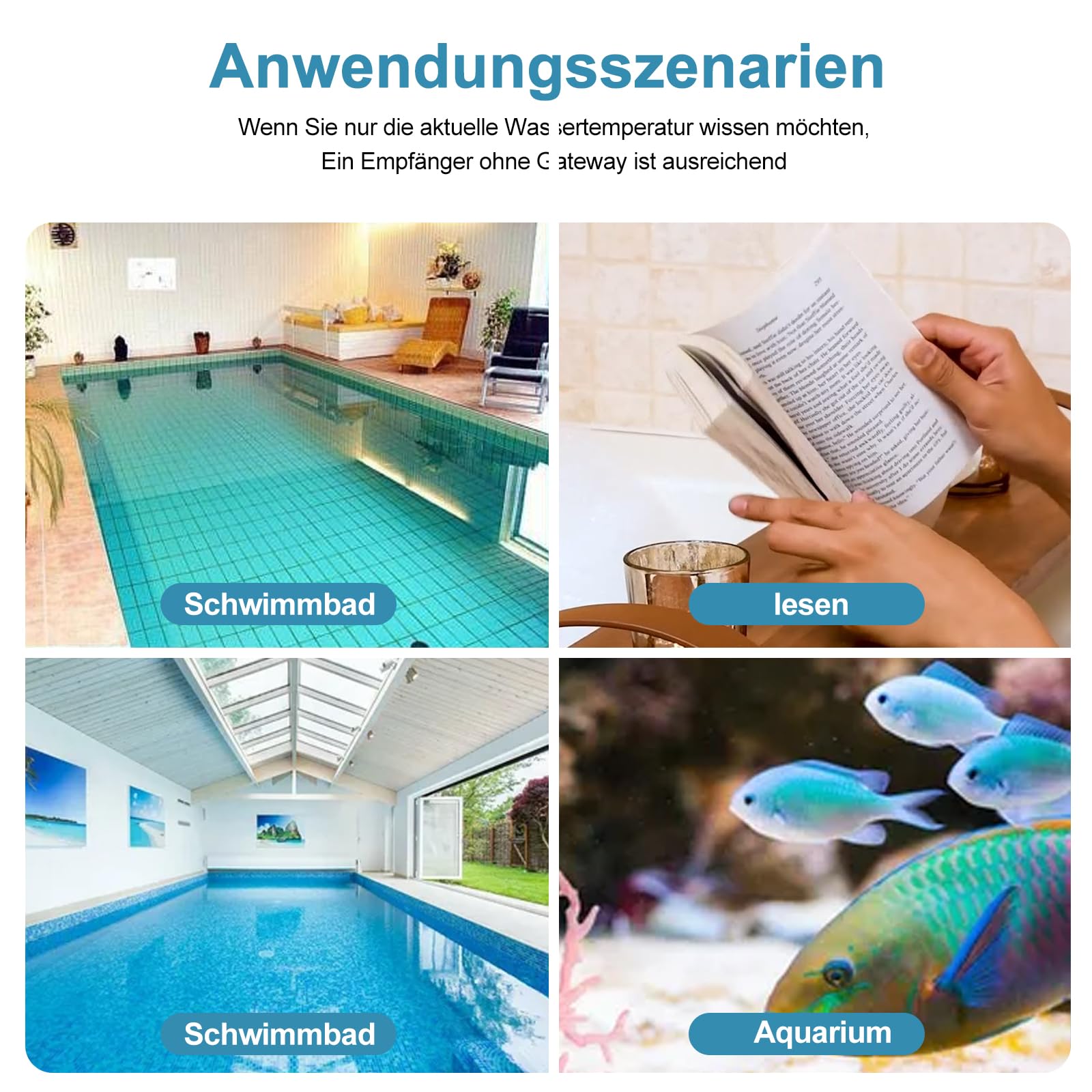 Wlan Pool Termometro galleggiante, app per piscina, termometro digitale per acqua, con sensore esterno, per laghetto, piscina interna ed esterna