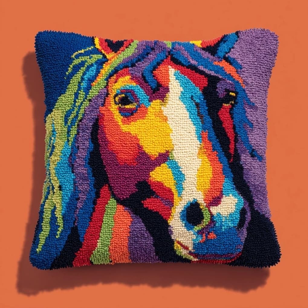 AxiangziK Latch Hook Pillow Cover Kit,Animal Horse