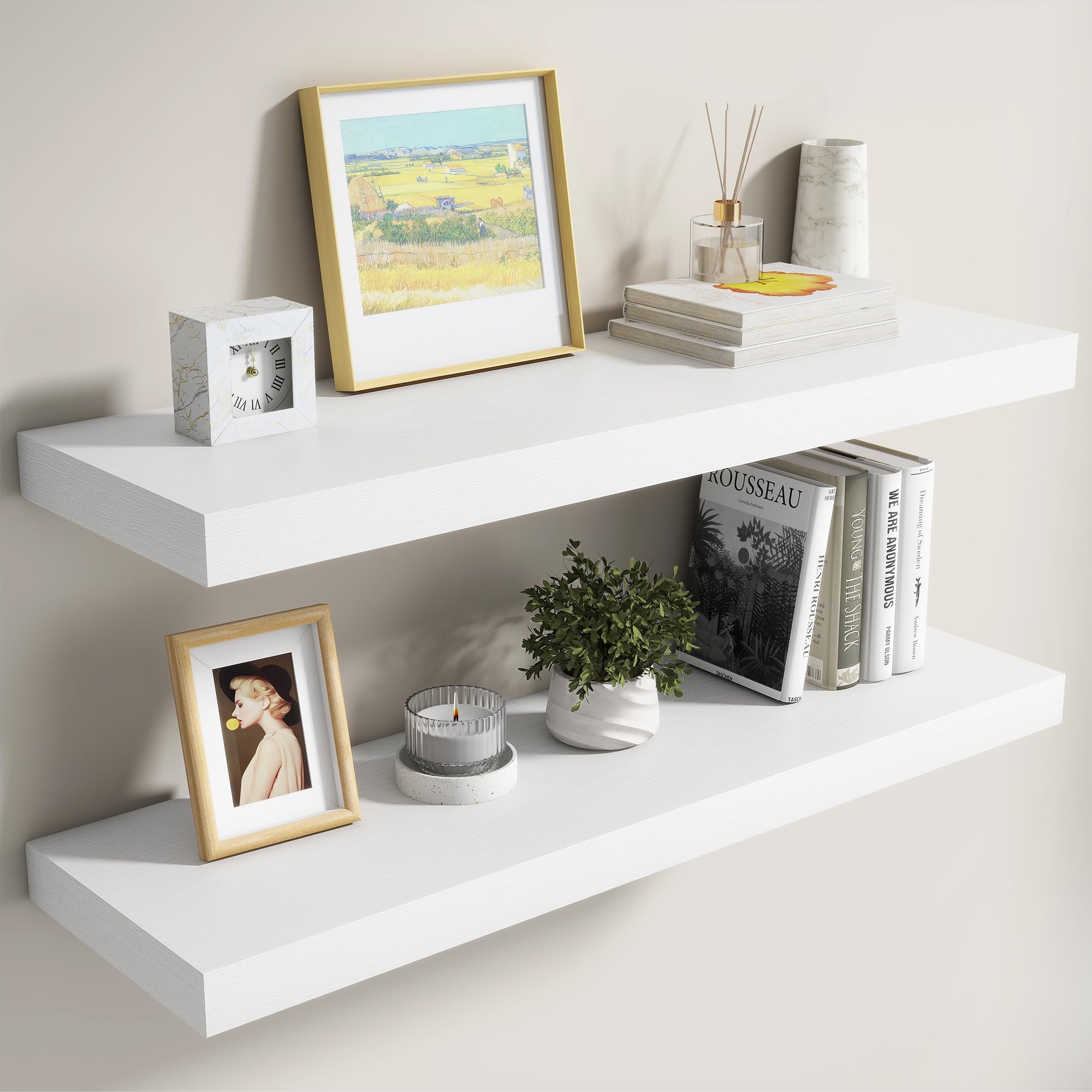 Dreamland White Floating Shelves 36 Inch Long,8 Inch Deep Floating Shelves,36" W x 8" D Wall Shelves for Bedroom,Living Room,Kitchen,Bathroom,Set of 2