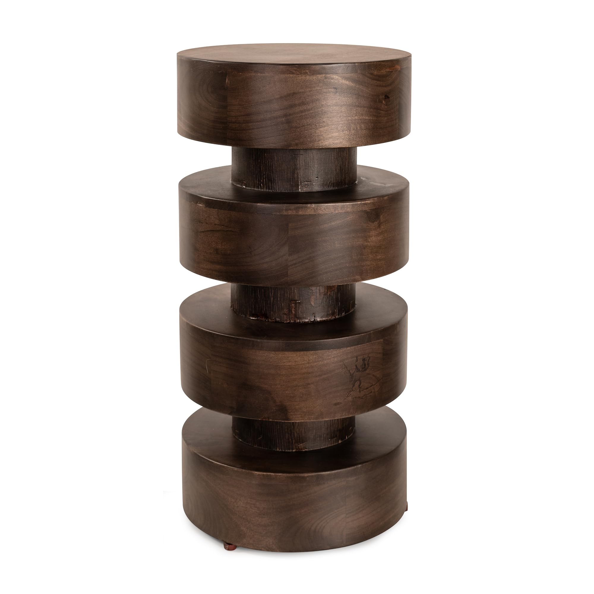 Howard Elliott Forge Tier Accent Table Round Rich Brown Wooden Side End Table for Home Decor Small Space