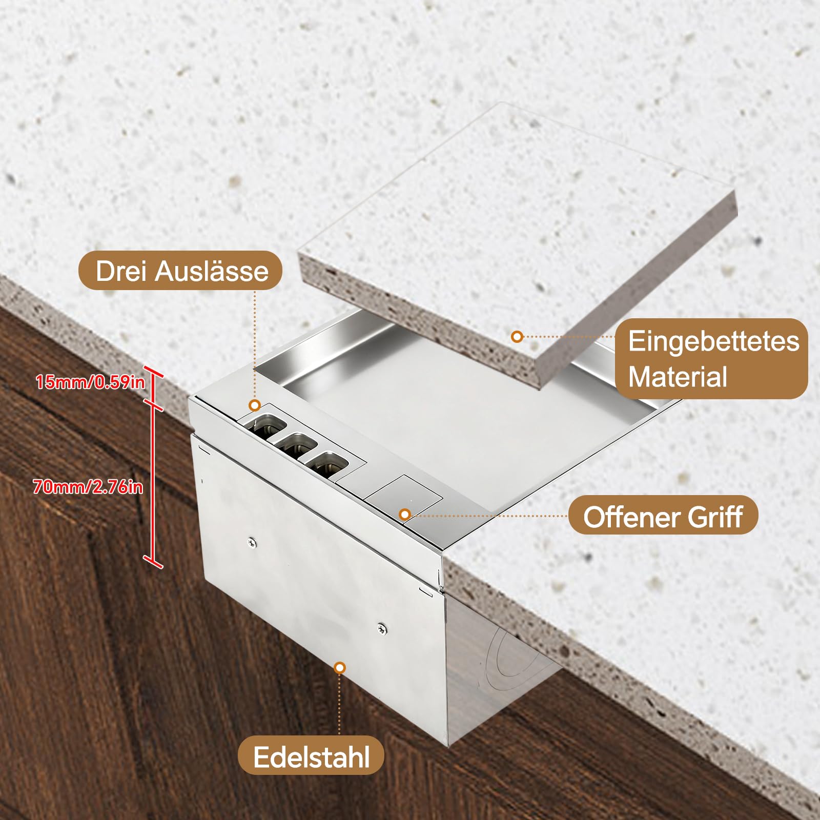 Bodentank Bodensteckdose, Edelstahl-Einbausteckdose Wasserdichte Bodeneinbaudose mit 2AC+1USB A+C+1RJ45, Versenkte Steckdose für Boden (Edelstahl)