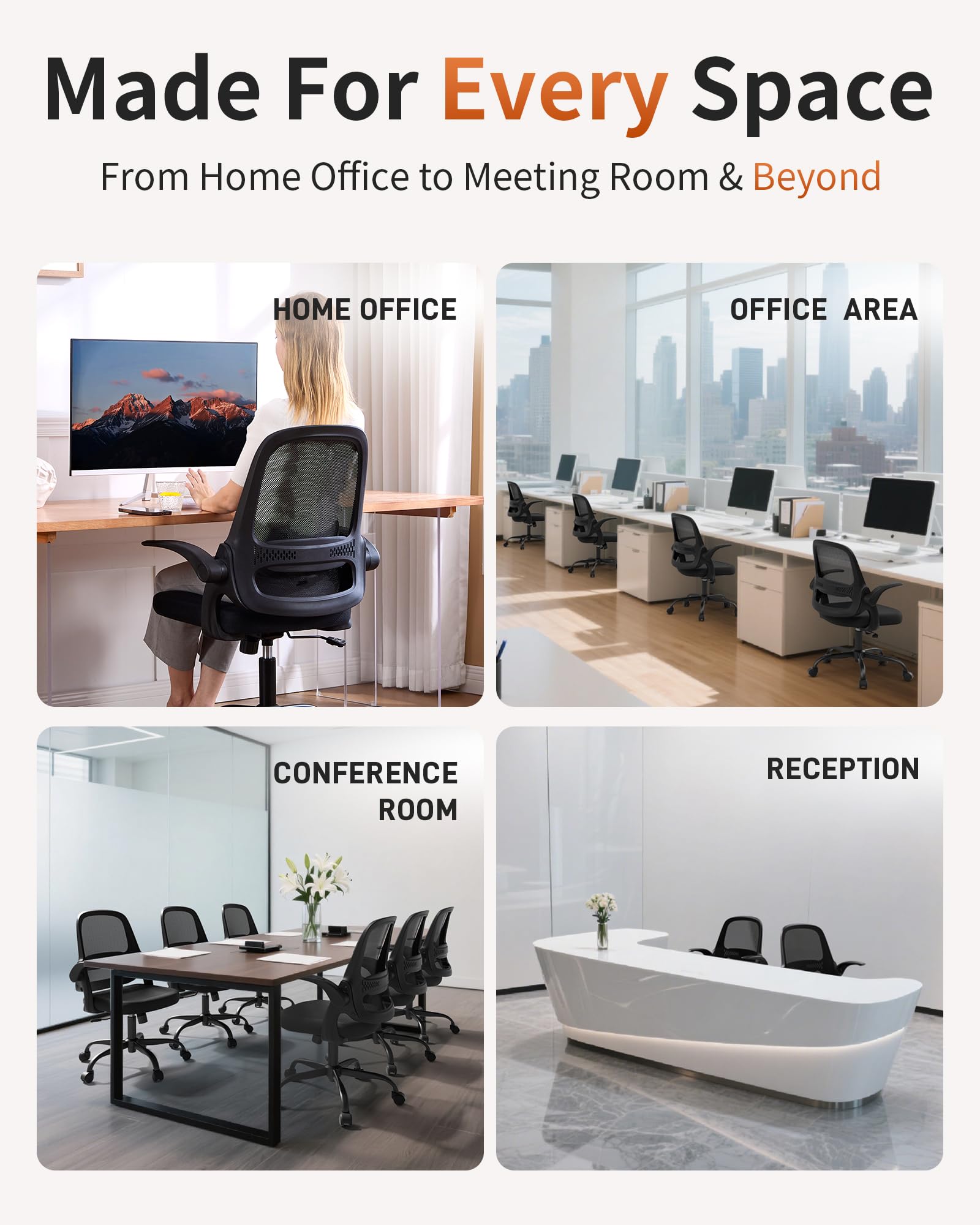 Ergonomic Mesh Office Chair with Flip-Up Arms Adjustable Height Breathable Mesh Back Thick Cushion Seat 360 Swivel Rolling — view 3