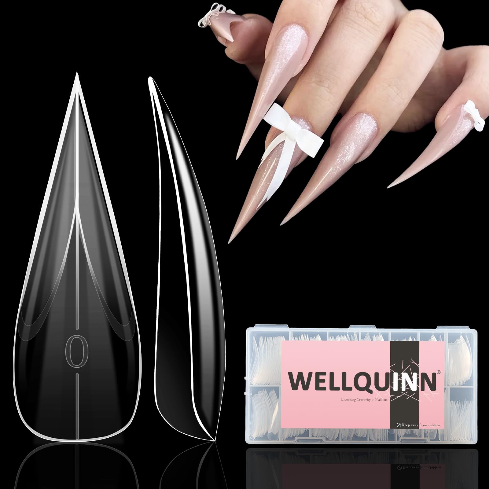 Wellquinn 300pcs Curved Stiletto Nail Dual Forms for Poly Gel Extension, 3D Eagle Claw Nail Mold Long Cat Claw XXL Hawk Curve Sculptural Reusable Full