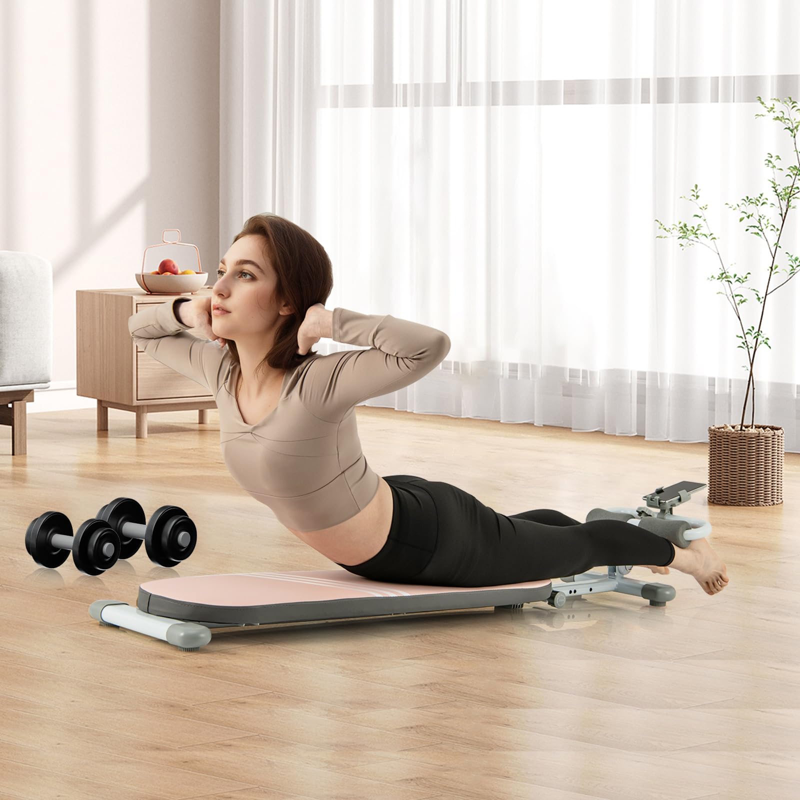 GOPLUS Banco de Abdominales Plegable, Banco de Pesas Inclinable con Ángulo Ajustable de 3 Niveles, Longitud Ajustable, Banco de Entrenamiento para Abdomen, Gimnasio, para Adolescentes de 14-18 Años