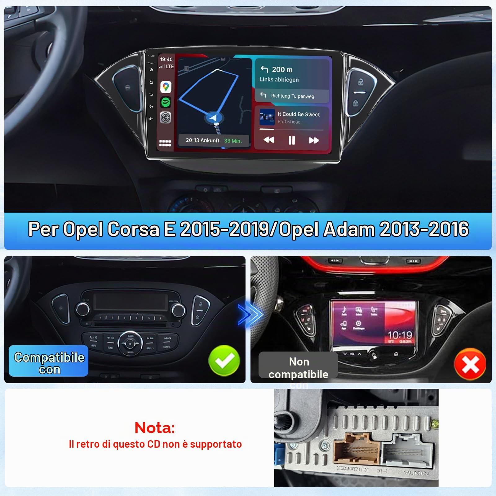 4+64G 9''Autoradio per Opel Corsa/2015-2019/Opel Adam 2013-2016 | Stereo per CarPlay/Android Auto Wireless, Schermo 9" Touchscreen Bluetooth 5.0/GPS, Retrocamera, FM, WiFi, Comandi Al Volante
