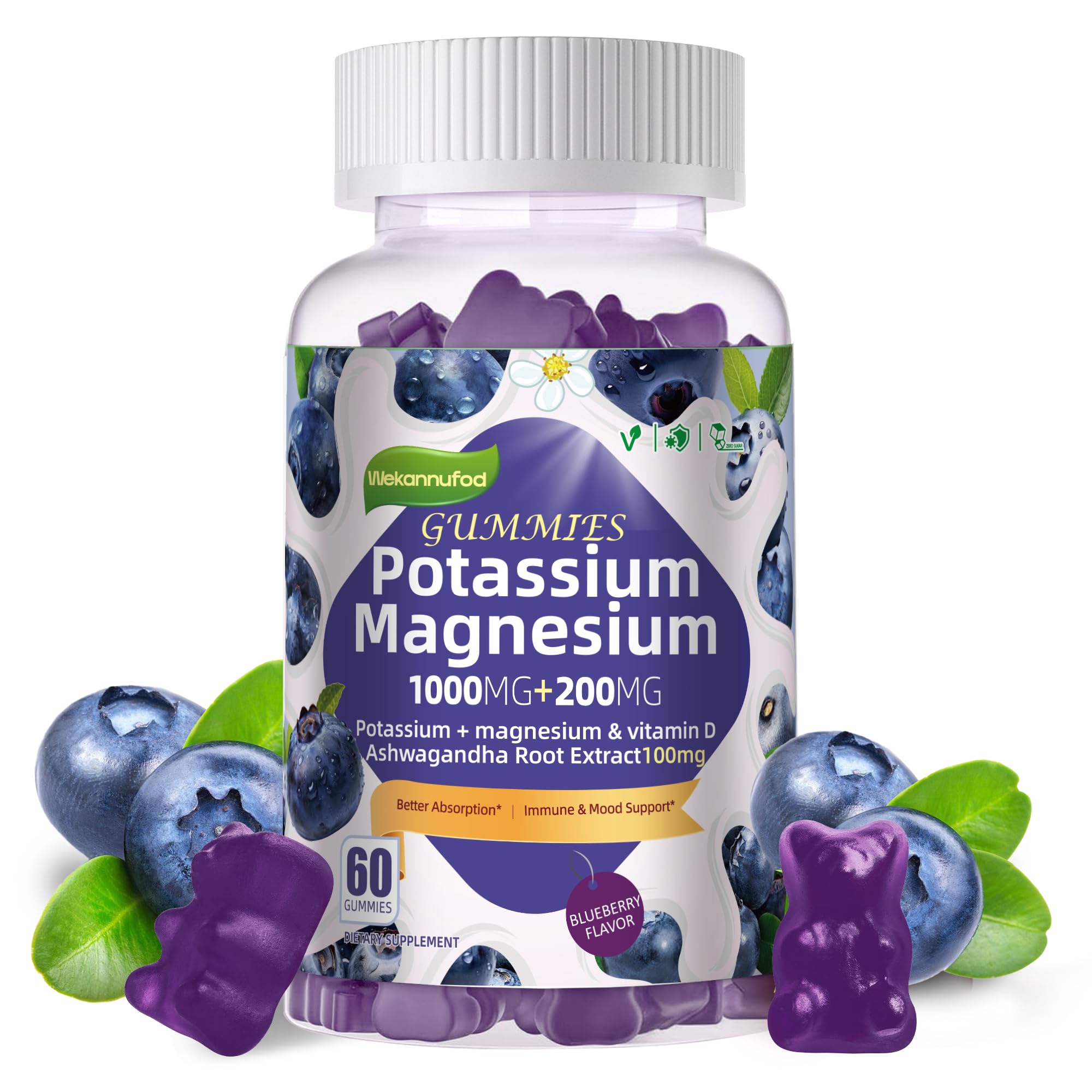 Potassium Magnesium Gummies,High Absorption Magnesium Glycinate,B6,D3,Potassium Citrate for Leg Cramps,Muscle,Electroyte for Adults Kids,Sugar-Free, 60 Gummies (Sweet Orange Flavor) — Amazon image 14