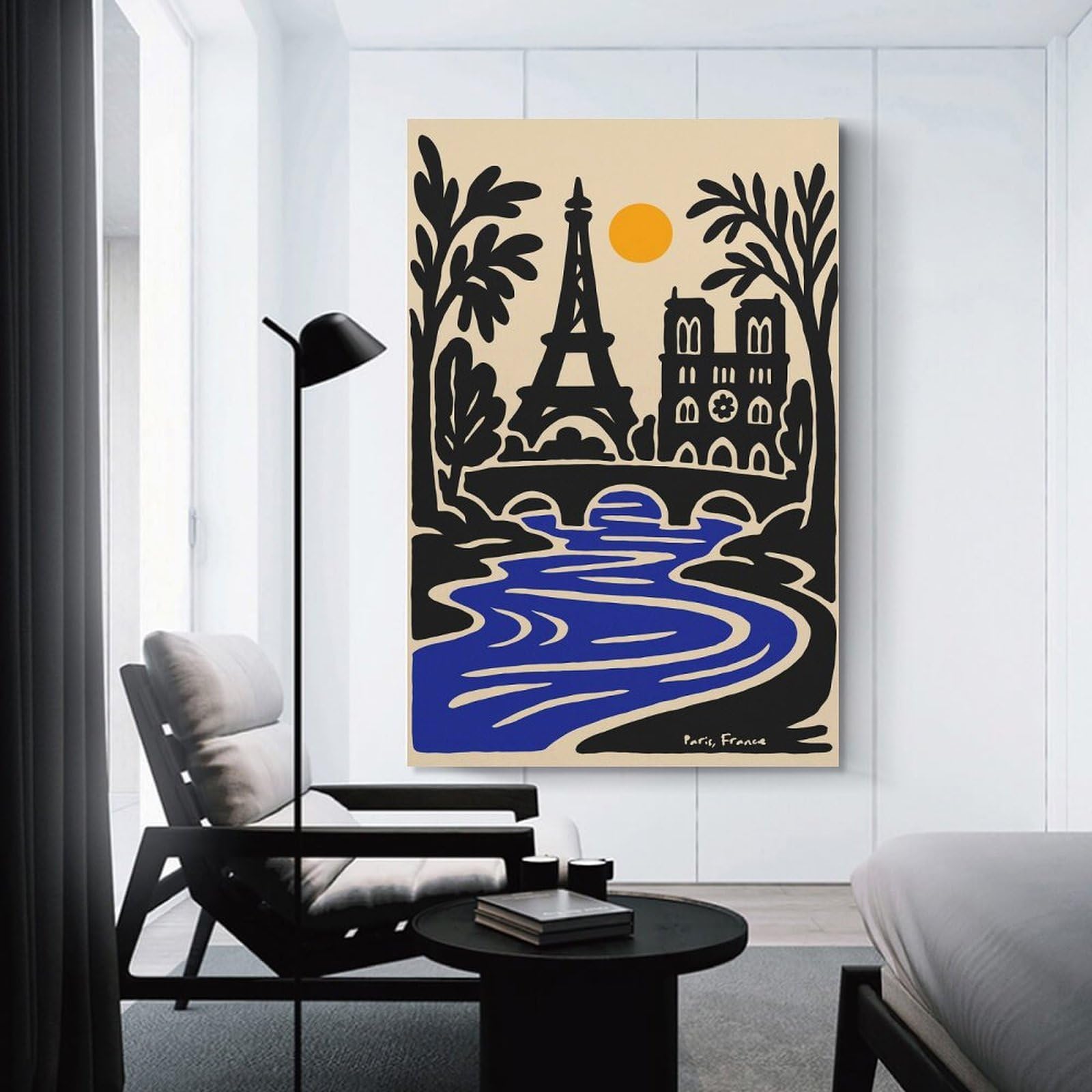 Paris, France Illustration with Eiffel Tower Home Decor Wall Art, 24x36inch(60x90cm), for Calm Bedrooms, Home Corners Or Flats, Canvas Wall Decor for Personal Spaces