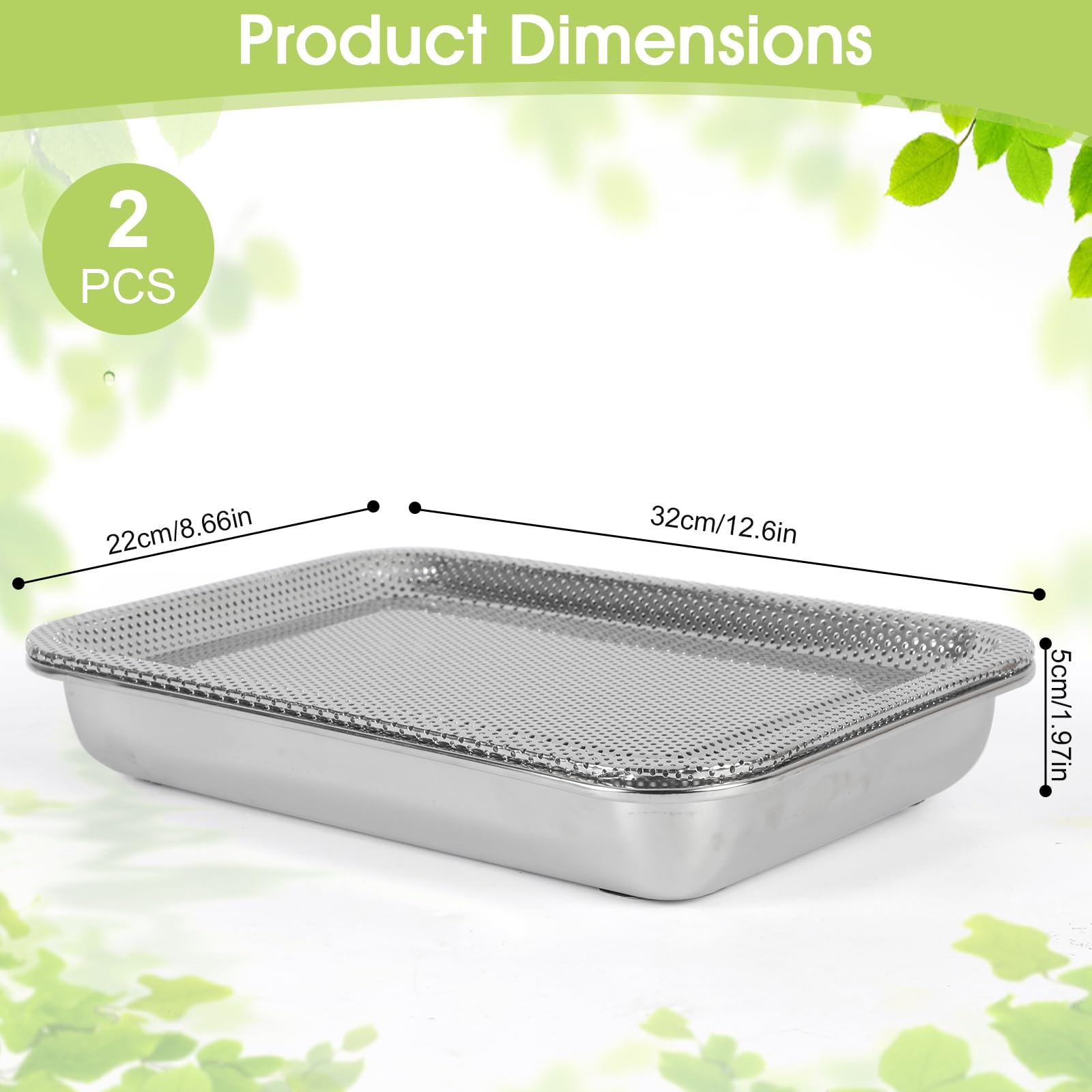2er Set Sprossen-Anzuchtset mit Edelstahlsieb, 32x22 cm Keimschalen Set zur Anzucht von Sprossen, Katzengras, Kresse & Microgreens, Profi Wiederverwendbare Hydrokultur-Anzuchtschale,Kresseschale