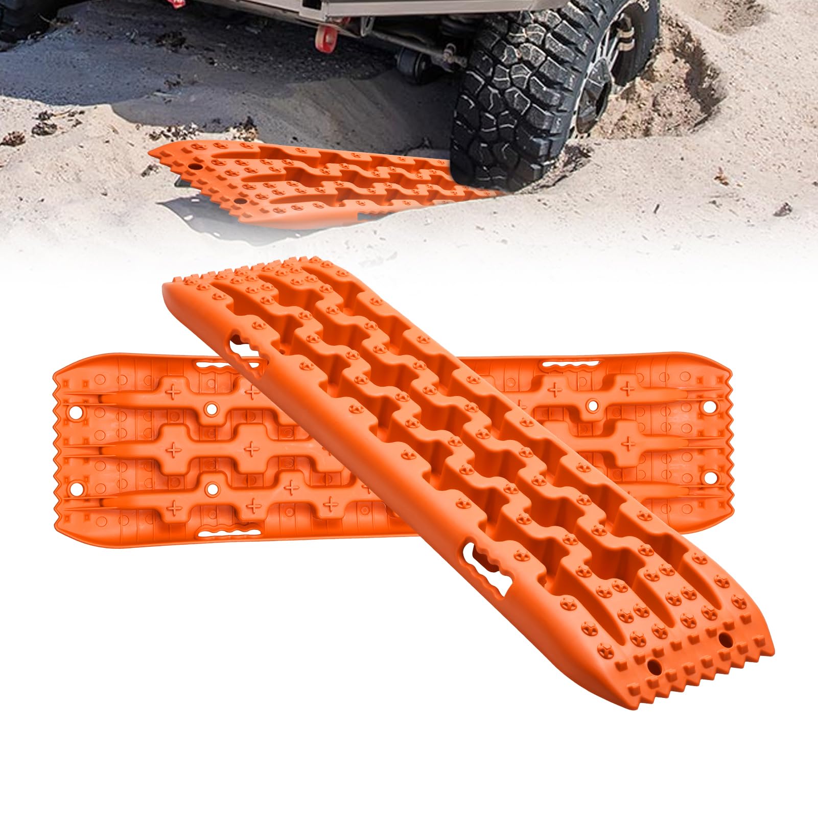 Lot de 2 plaques de sable tout-terrain - Aide au démarrage et à la traction pour camping-car, SUV et camion - Charge maximale de 10 °C - Plaques en plastique pour boue, sable et neige - Flexibles