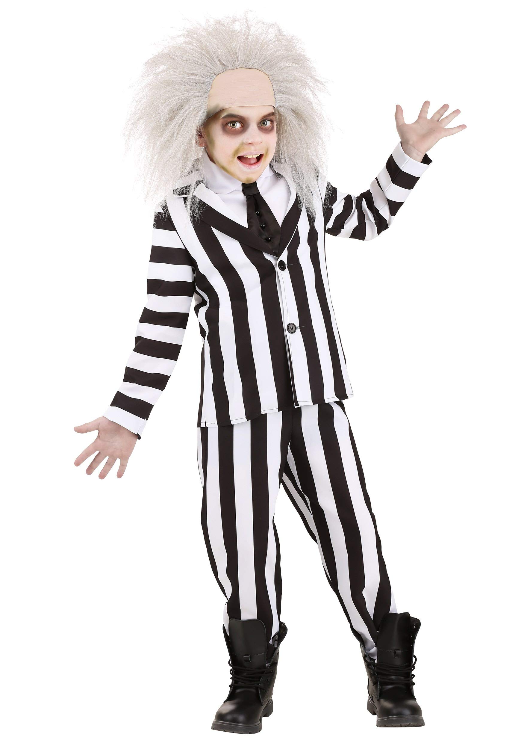 Fun Costumes Beetlejuice Costume for Kids, Black & White Striped Suit Tuxedo for Movie Cosplay, Ghost Dress-Up & Halloween
