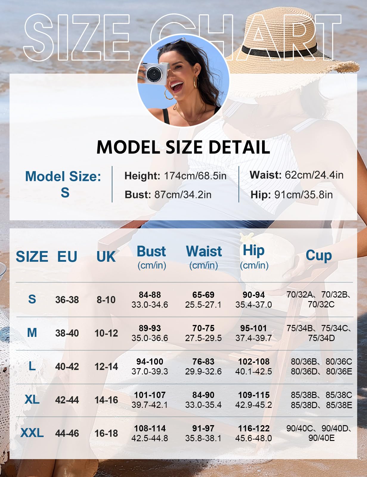 Maillot de Bain Femme 1 Pieces Gainant Ventre Plat Push Up Rembourré Maillots de Bain Amincissant Taille Haute Col en V Swimsuit Monokini Beachwear avec Décorations Métal