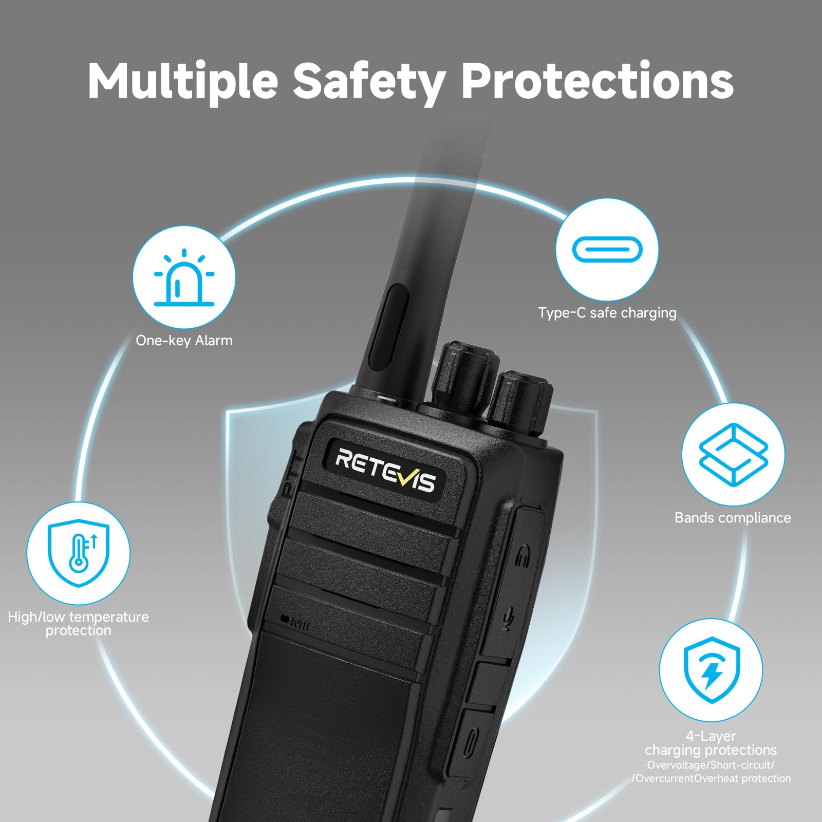 Retevis RT21 Handheld Walkie Talkies 16-Kanałowy Akumulator Dalekiego Zasięgu 2-Drożny z CTCSS/DCS VOX do Airsoft Hiking Festival Planowanie Komunikacja nagły wypadek ratować (4 SztCzarny)