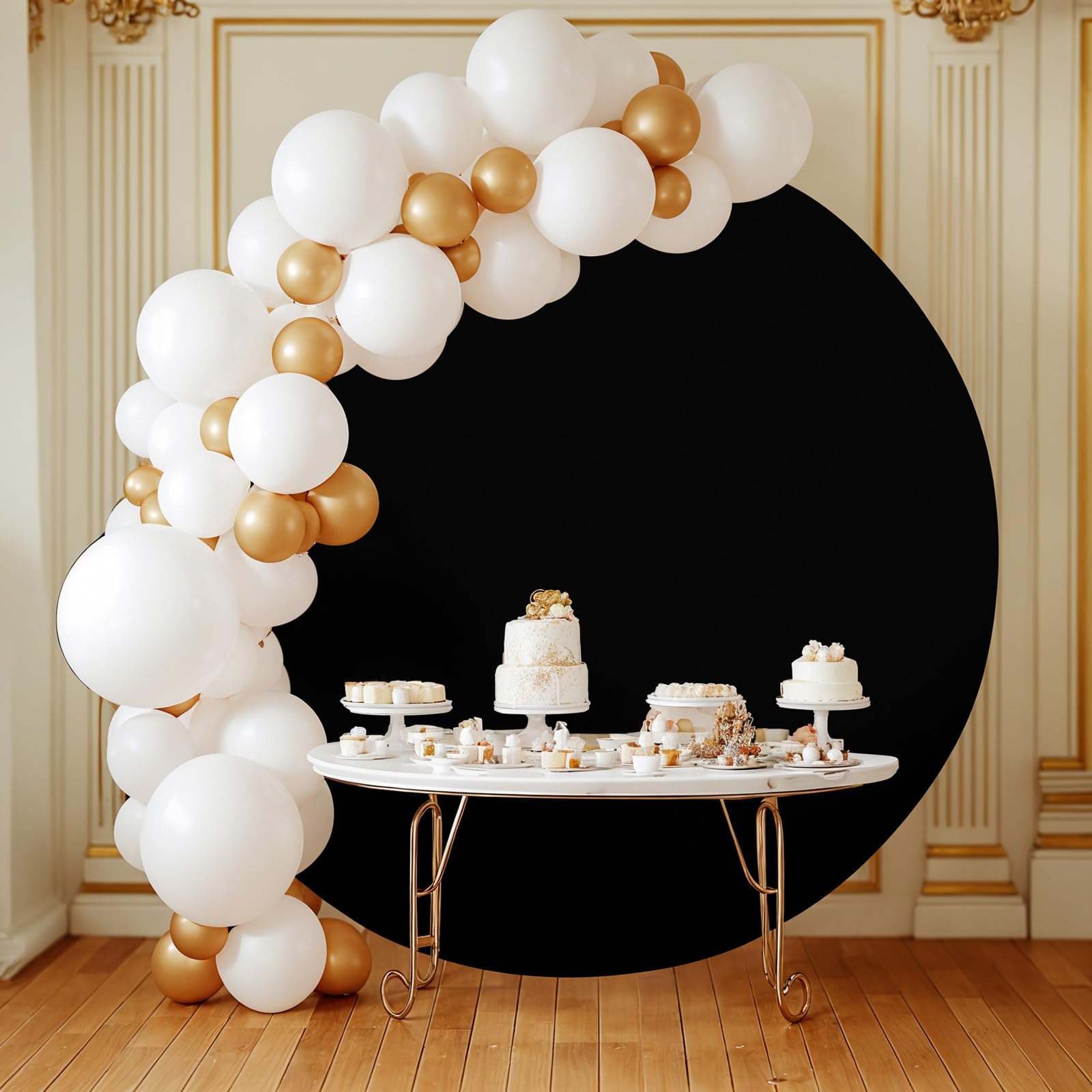 6.5FT Round Backdrop Cover Circle Arch Stand with Zipper Birthday Photo Photography Background Round Balloon Arch Cover for Wedding Birthday Party Ceremony Decor Hand Or Machine Wash black