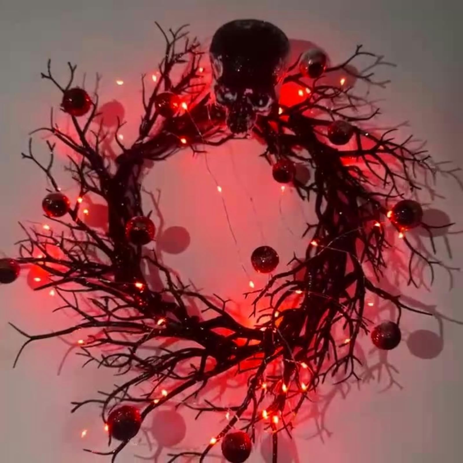Ghirlanda Horror di Halloween con scheletri per la Porta d'ingresso con luci e Occhi Rossi, Ghirlanda spettrale per Halloween, Decorazioni per Esterni e Interni, Decorazione autunn