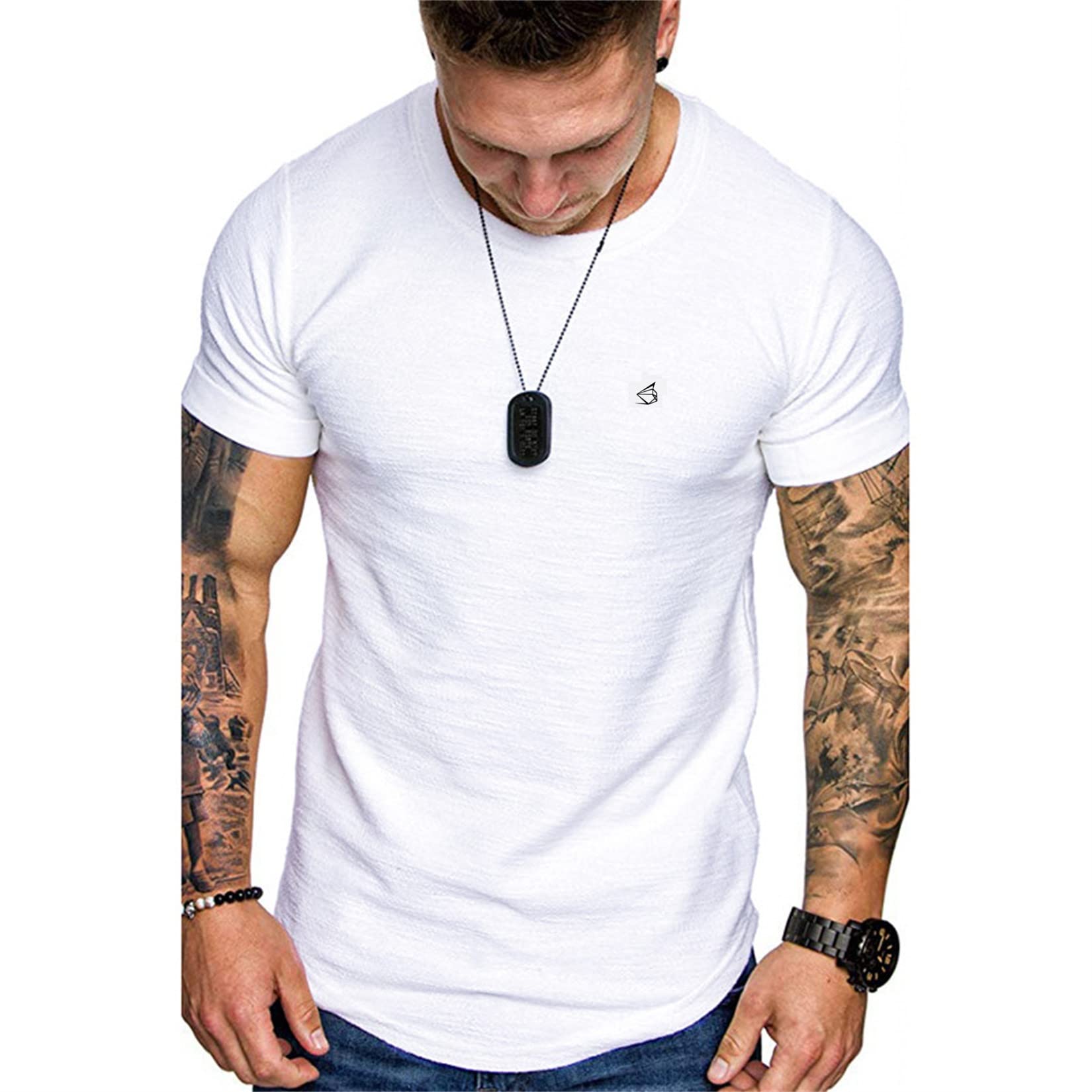HOTCAT T-Shirt Girocollo da Uomo Soft Modern Fit Basic T-Shirt Vintage Manica Corta Cotone