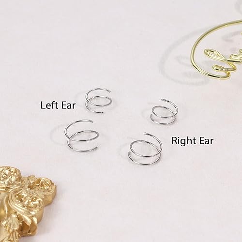 Miniatura 7 de 2 Pairs Double Hoop Earrings, Silver Tiny Twist Earrings for Single Piercing, Huggie Helix Piercing Jewelry 316L Surgical Steel Faux Double