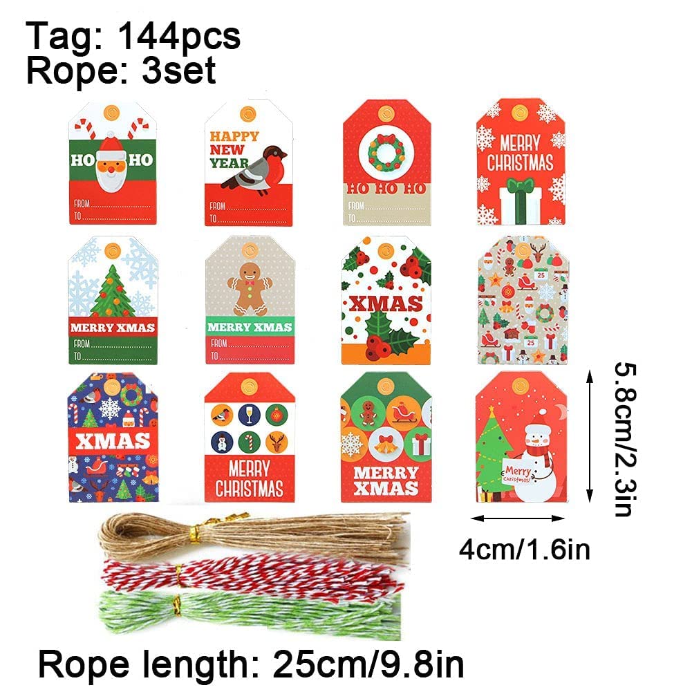 Etiquetas Kraft, Etiquetas 144 Etiqueta de Papel Kraft con 50 Cuerdas de Yute Etiqueta de Navidad de Navidad Kraft con Cuerda Etiquetas de Regalo de Kraft para árbol de Navidad,