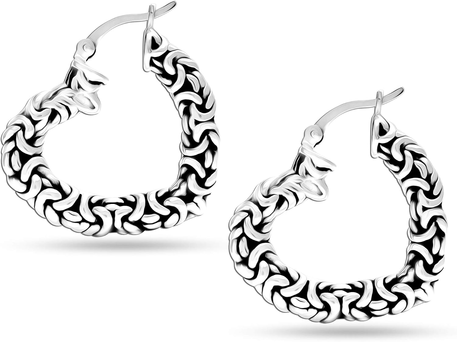 LeCalla Byzantine Earrings for Women | 925 Sterling Silver Byzantine Earrings | Antique Oxidized Click-Top Round Thick Hoop Earrings for Women