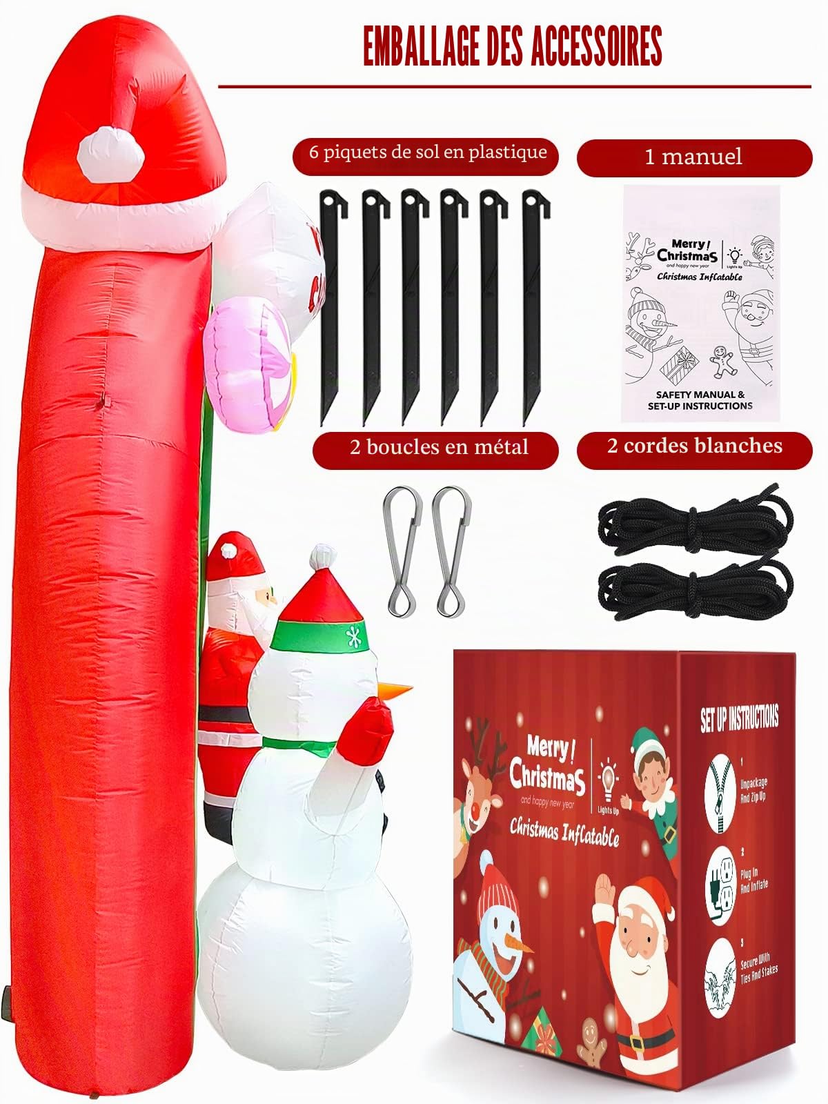 EBANKU Décorations gonflables de Noël de 2,74 m, Père Noël, bonhomme de neige, arche arc-en-ciel avec LED intégrées, décorations gonflables de vacances pour fête, intérieur, extérieur, pelouse