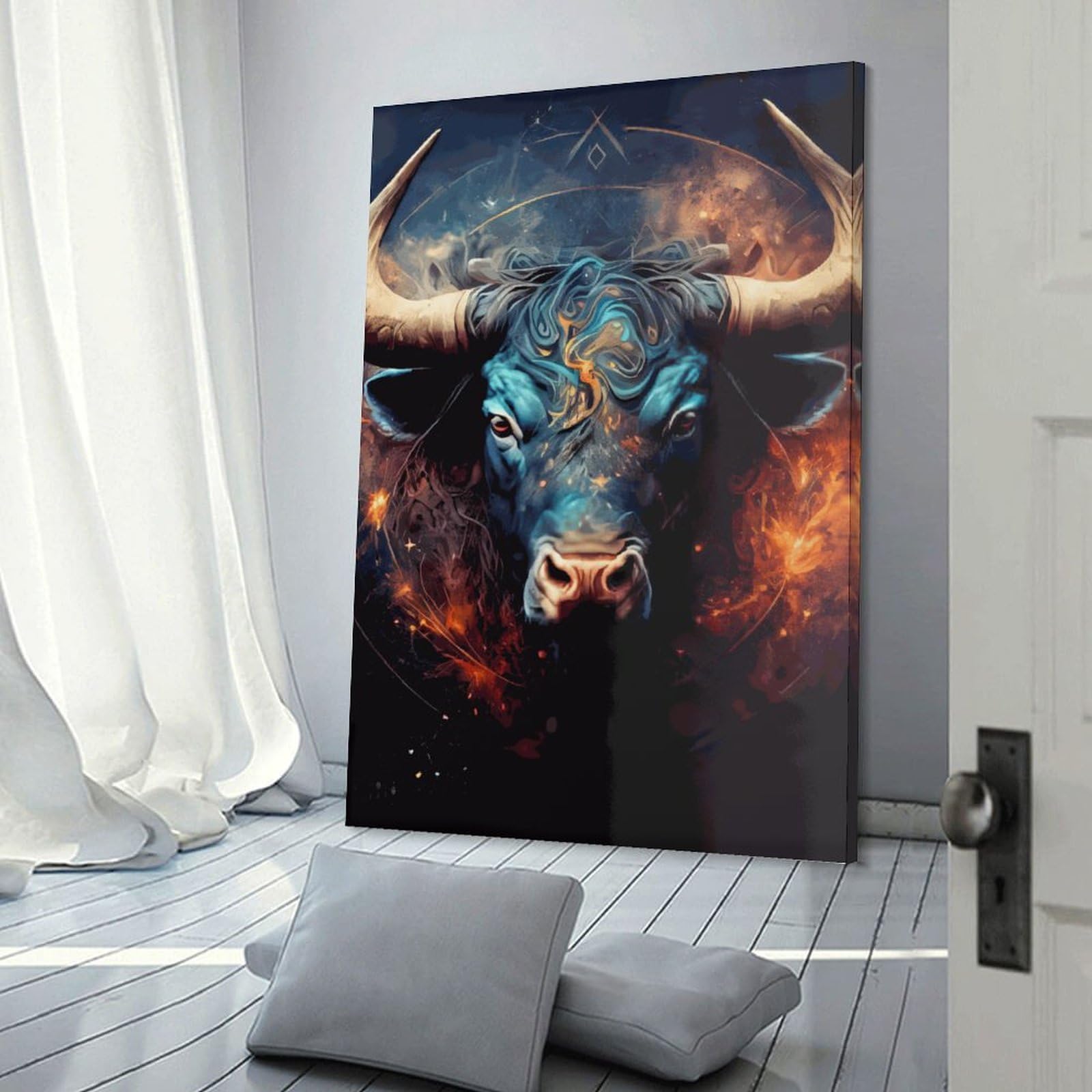 Junmoney Frame-Style-17 Hanging Wall Art Abstract Bull Art Print, 24X36inch(60X90cm), For Entryway, Lounge Links Or Small Walls, A Neat Decor Update For Hallways
