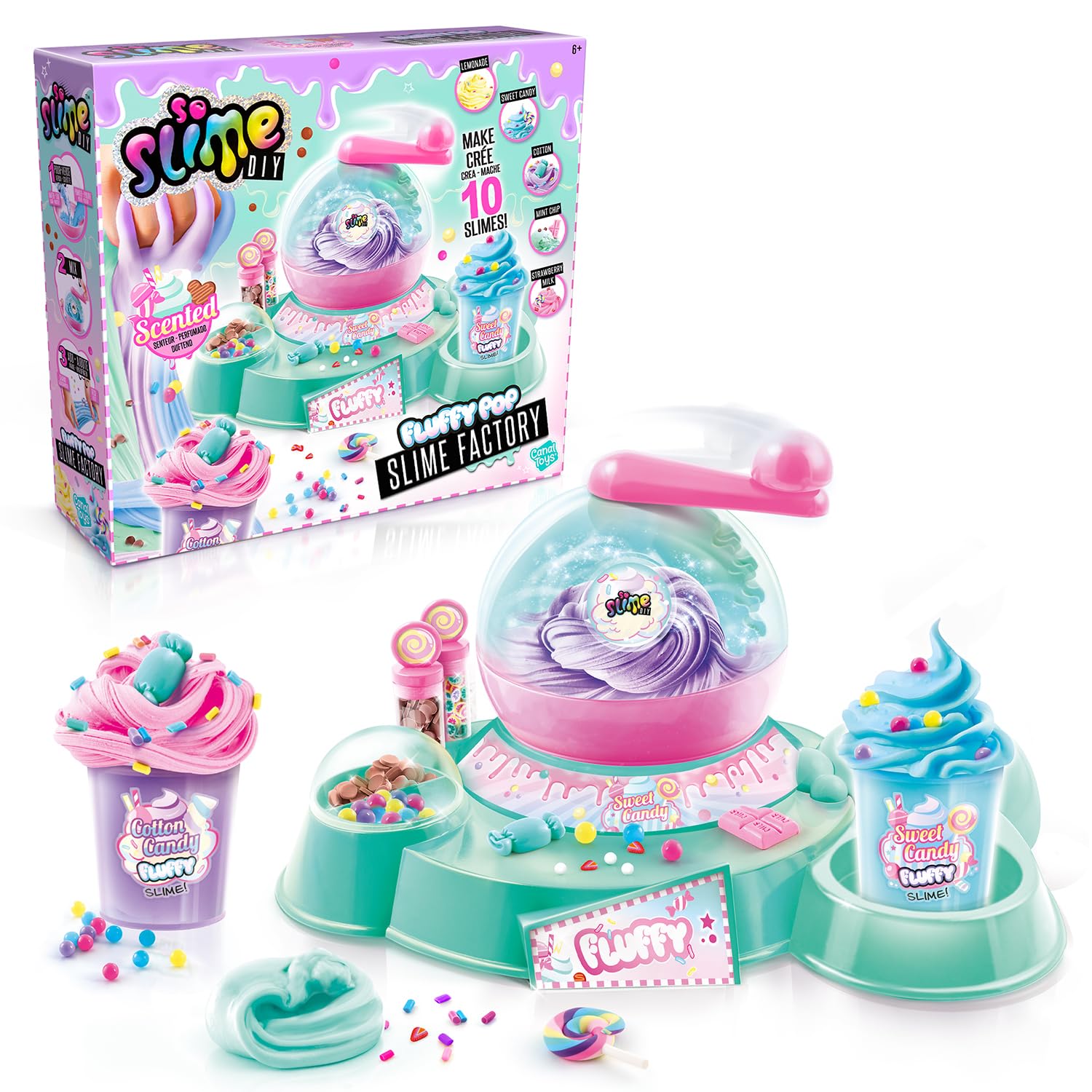 Canal Toys - So Slime - Fábrica de Slimes Fluffy Perfumados | Todo Incluido: 10 Slimes de Colores con Aroma, 2 Botes, Decoraciones, Pegatinas y Sorpresas - Ideal para regalo