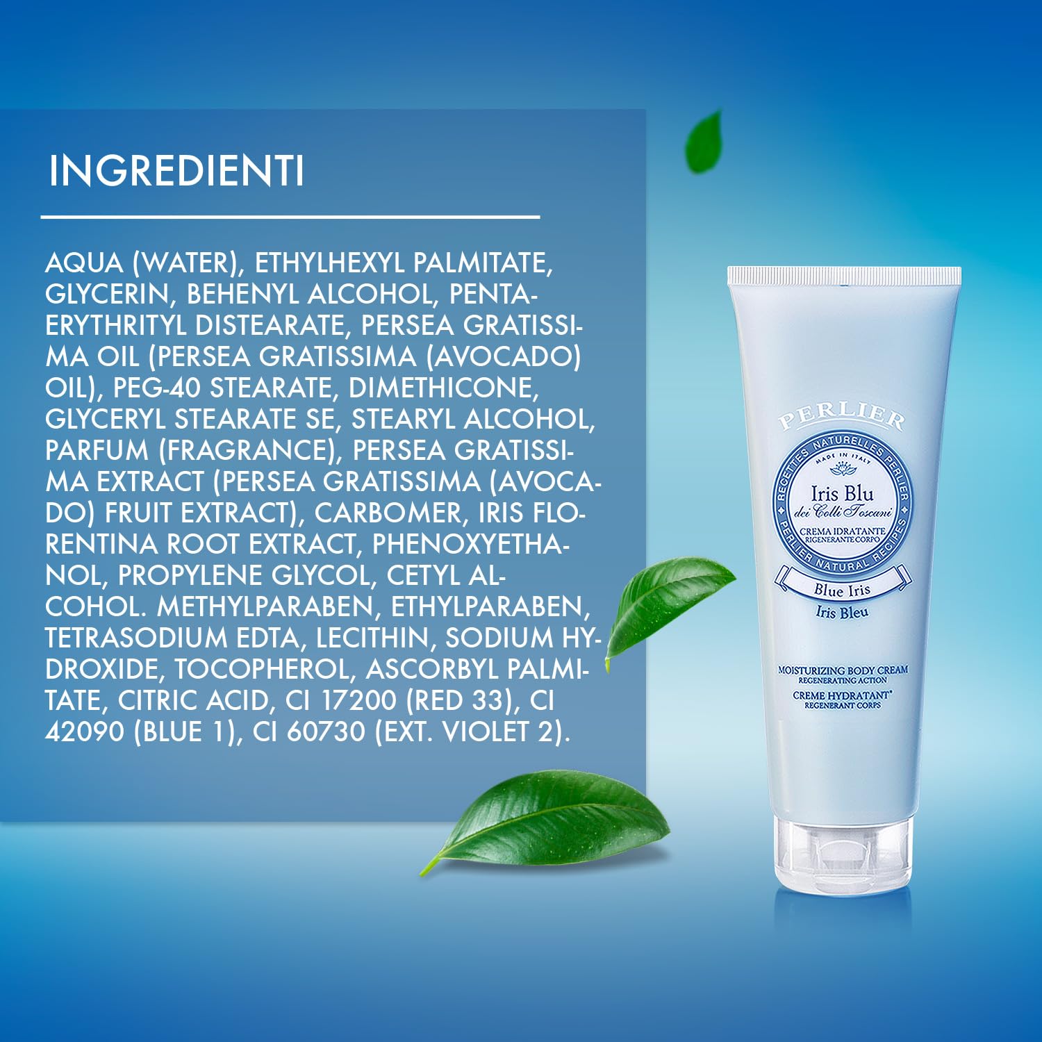 PERLIER – Blue Iris Body Cream 8.4 Oz, Deep Hydrating Moisturizer with Avocado Oil & Glycerin, Floral Scented Body Lotion, Silky Soft Finish, Daily Use for All Skin Types