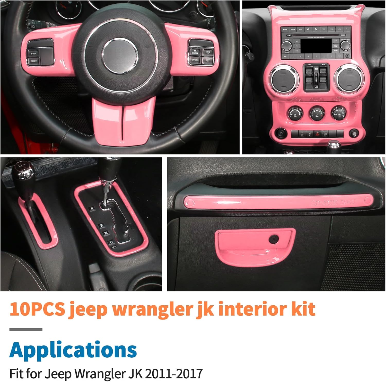 JeCar 10pcs Full Pink Interior Trim Kit Fit for Jeep Wrangler JK 2011-2017