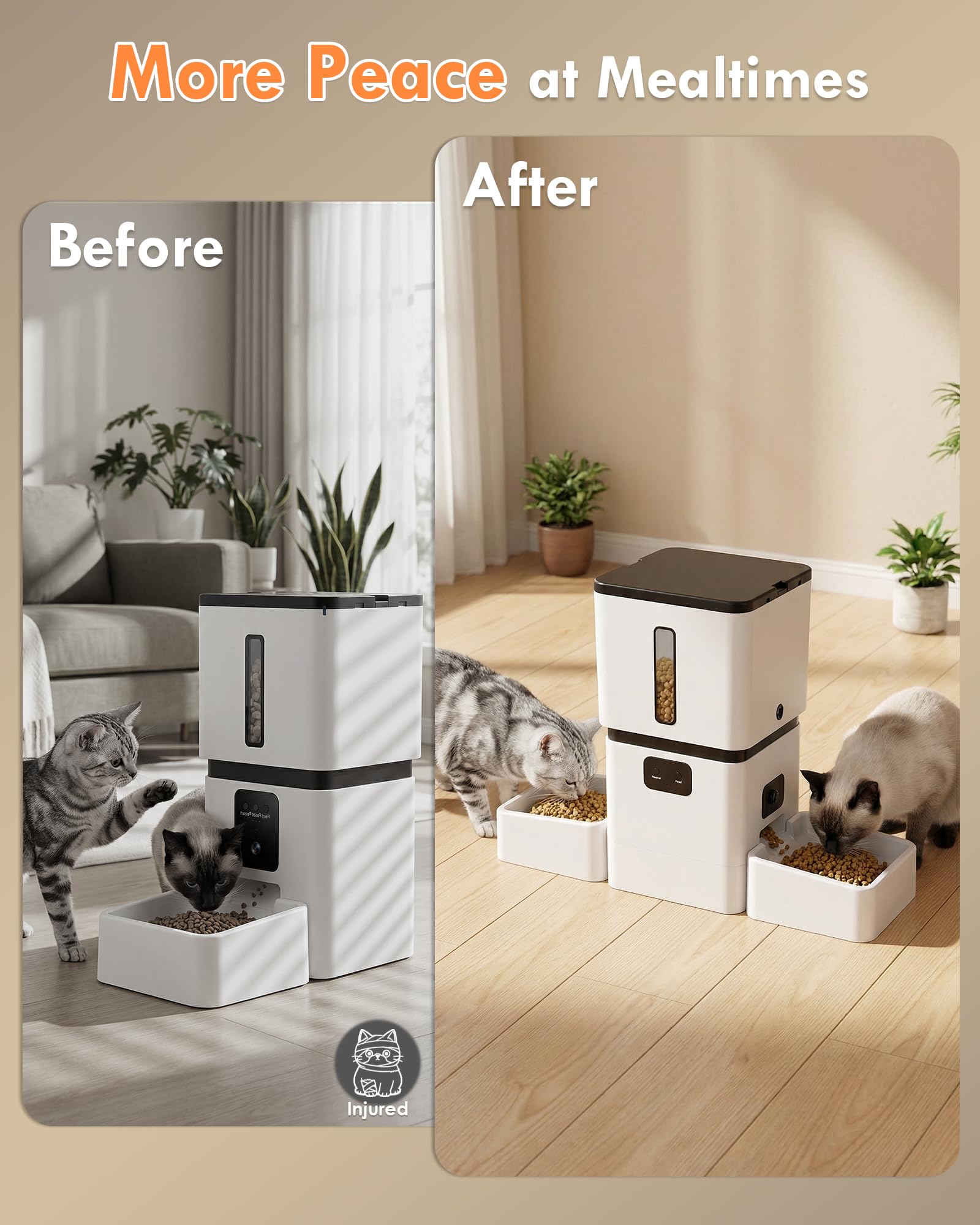 Yakry Automatic Cat Feeder for 2 Cats - Two HD Cameras Easy Setup 5GHz Stable WiFi Dog Food Dispenser with HD Night Vision - 8L Pet Feeder with Dual Bowls for Multi-Cat & Small Dogs Indoor - image 2